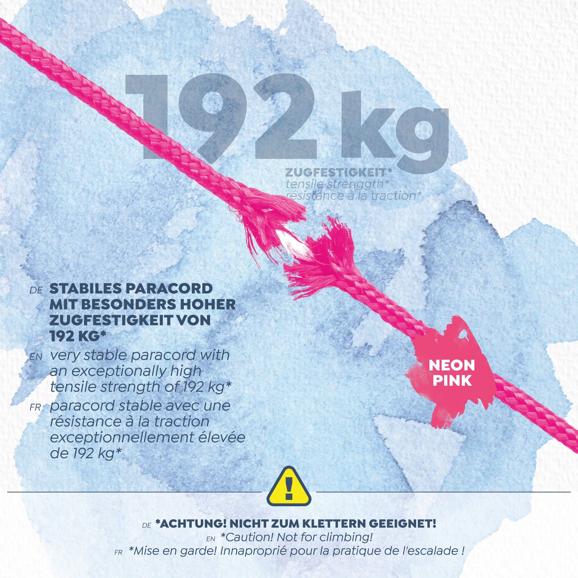 CAMPAIR 100m Paracord Abspannleine 425 Max. reißfestem 192 3mm neon-pink Nylon II Type Seil kg aus