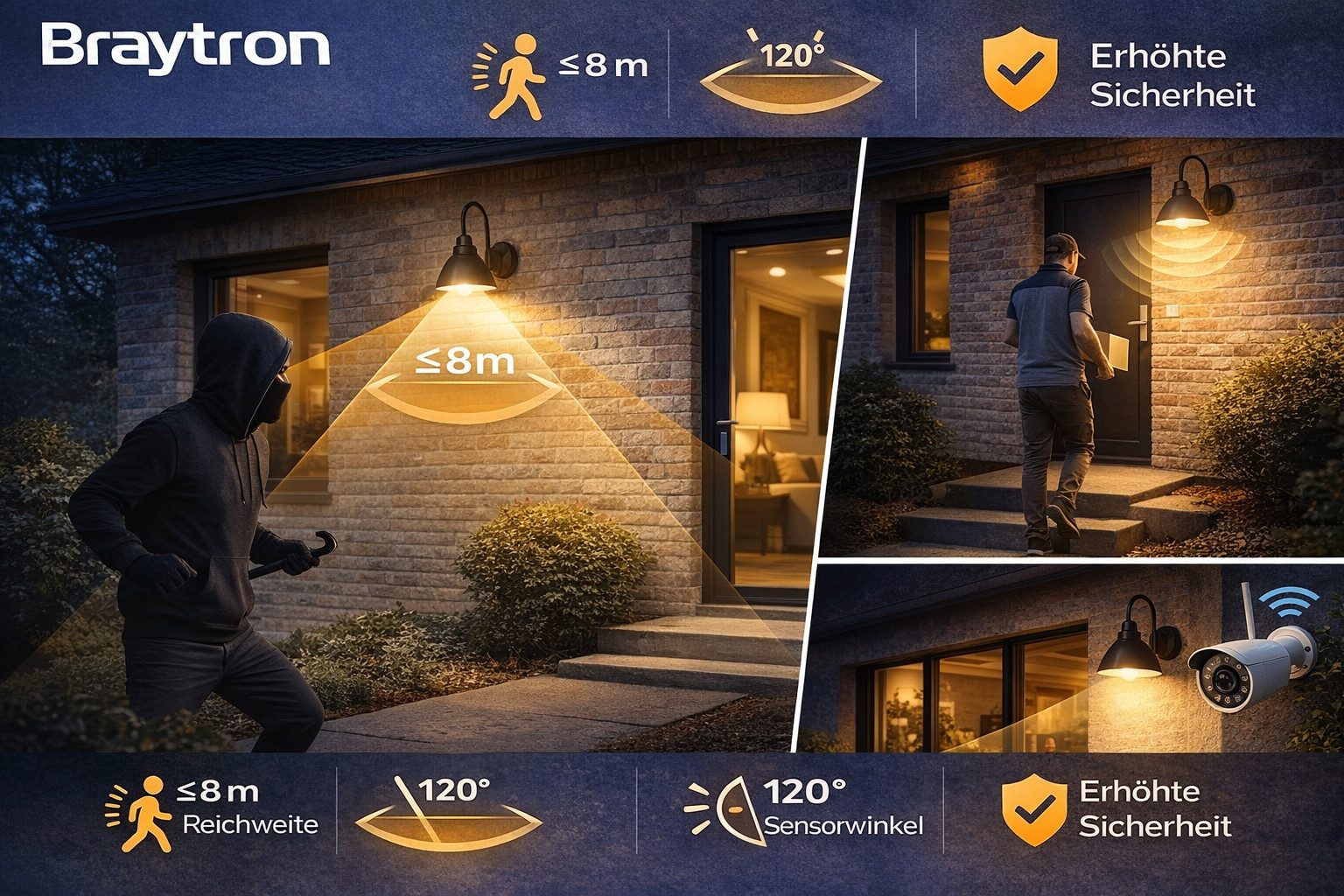 Braytron LED-Leuchtmittel E27 LED 9W Glühbirne Birne mit Bewegungssensor Bewegungsmelder PIR, E27, Warmweiß, Bewegungsmelder, Sensor, Langlebig – Bild 5 von 5