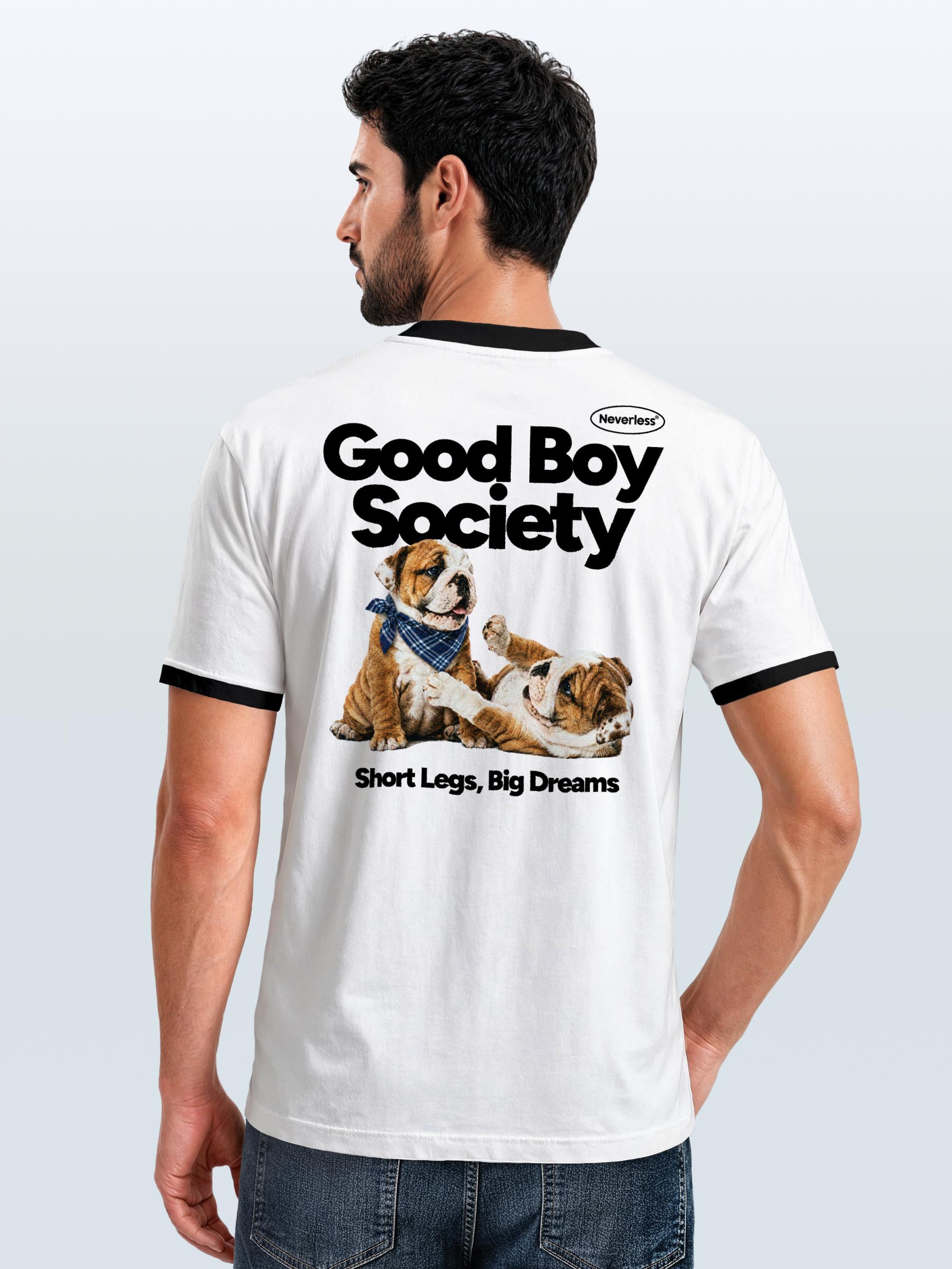 Neverless Print-Shirt Herren T-Shirt Retro Kontrastbund - Design Good Boy Society - mit Print