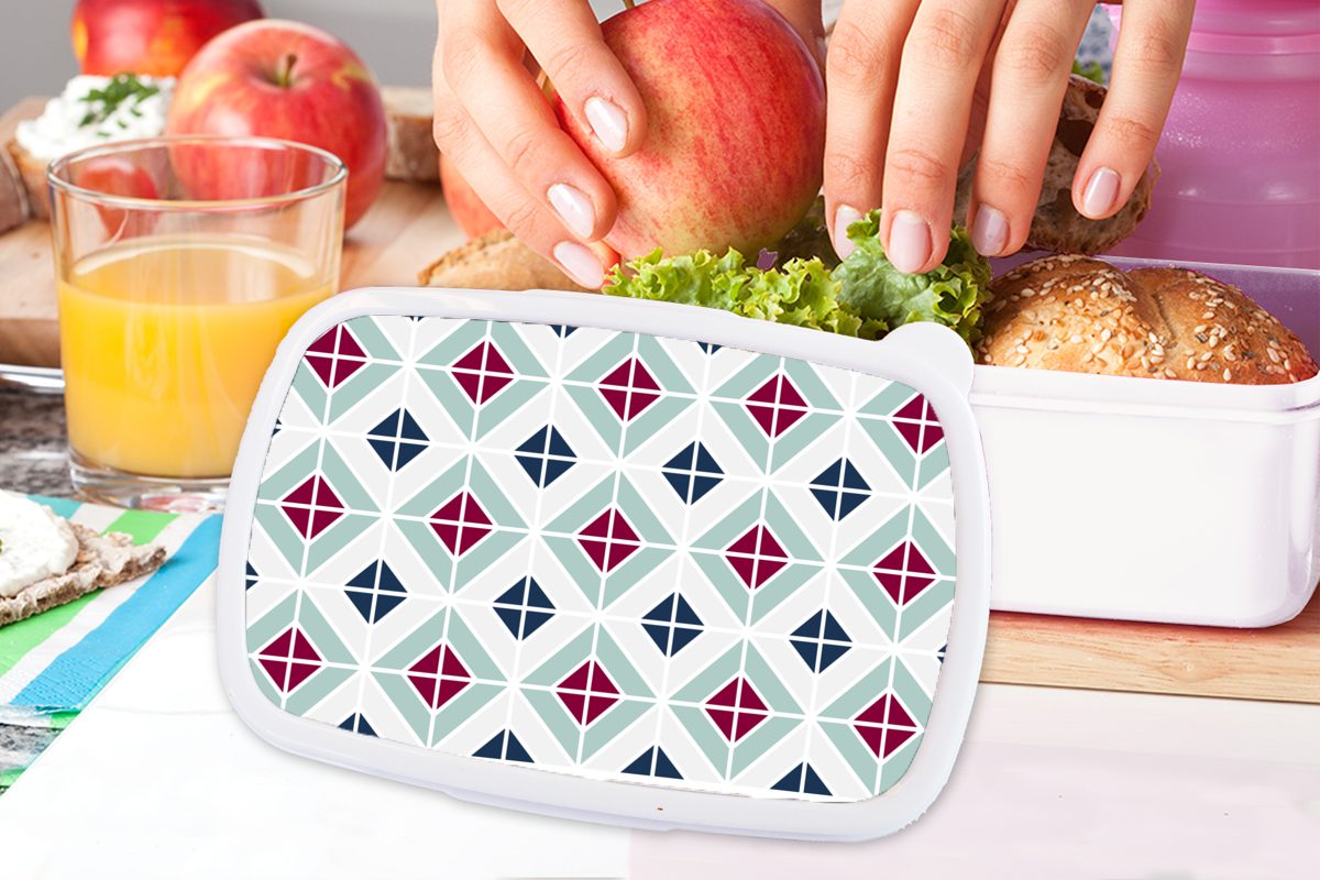 MuchoWow Lunchbox Muster - Fliese (2-tlg), für Mädchen Jungs Erwachsene, weiß Kunststoff, und und Abstrakt, für Brotdose, Brotbox - Kinder