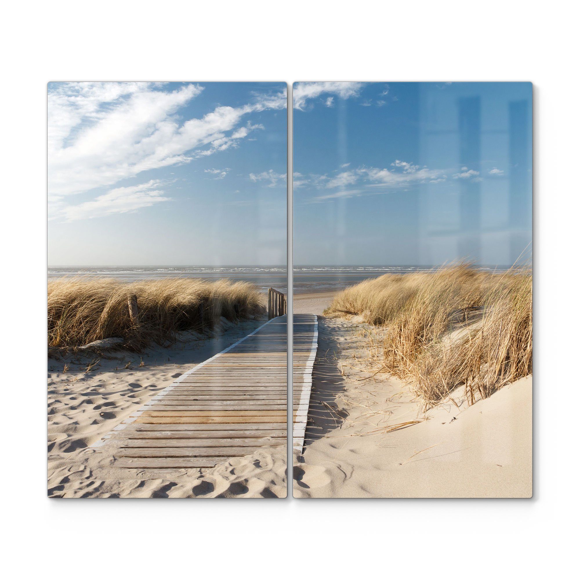 DEQORI Herdblende-/Abdeckplatte 'Strandaufgang am Meer', Glas, (2 tlg), Glas Herdabdeckplatte Ceranfeld Herd
