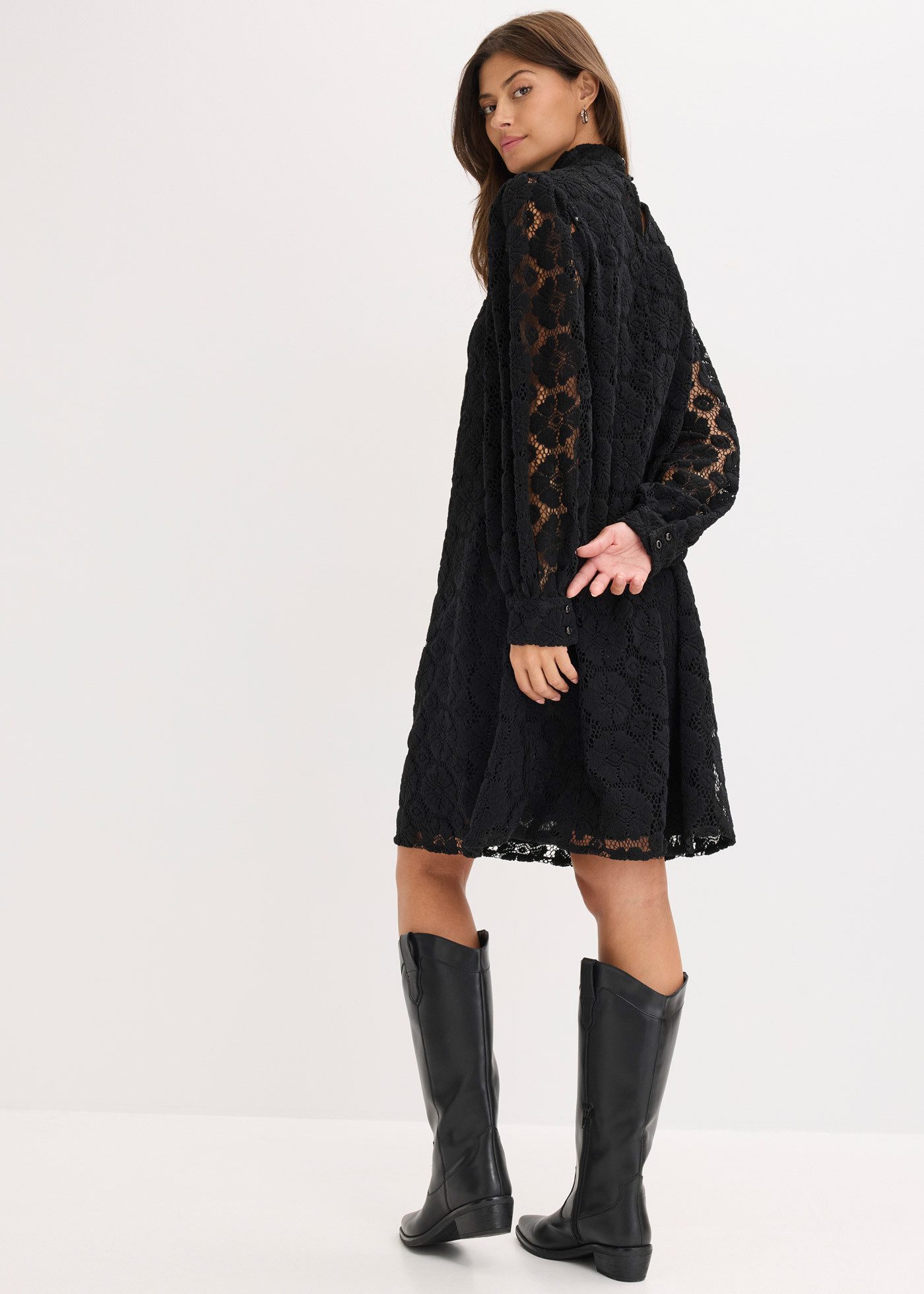bonprix Minikleid festlicher Stil, aus Polyester, A-Linie Passform, mit Stehkragen