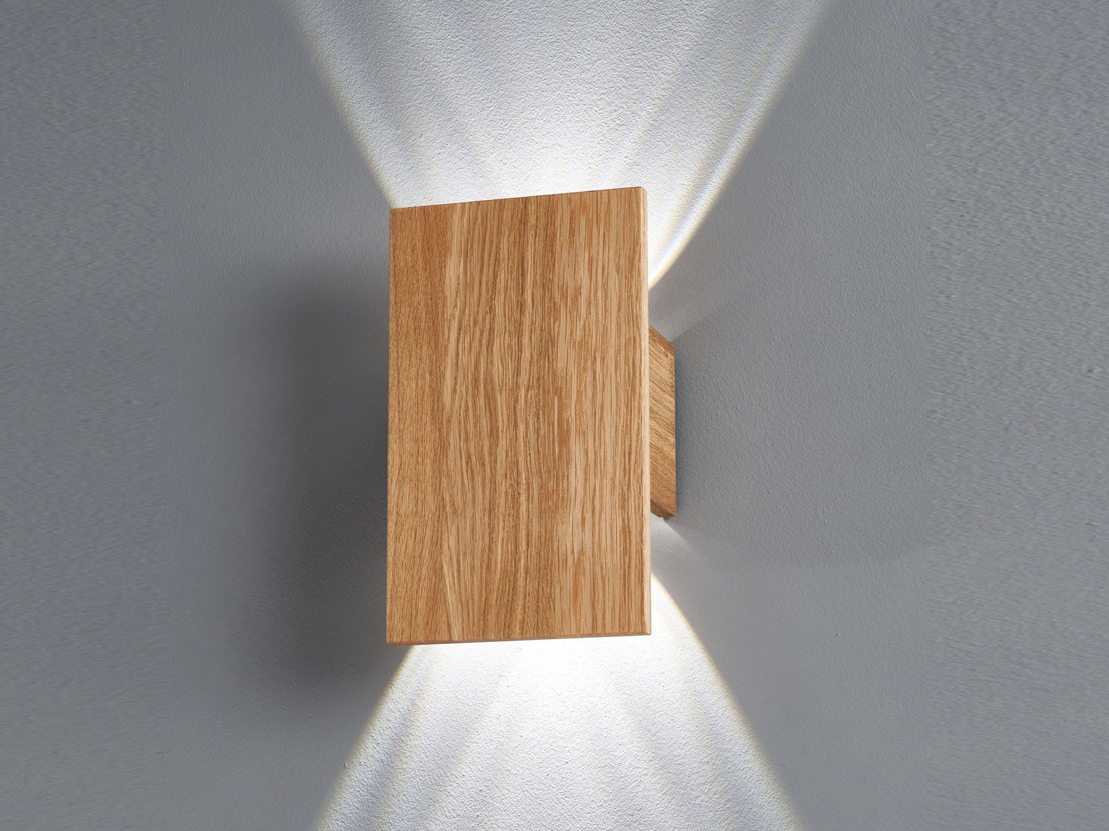 meineWunschleuchte LED Holz-Lampen breit integriert, 2er Wand-Beleuchtung innen Warmweiß, indirekte fest 15cm Wandleuchte, flach, SET LED