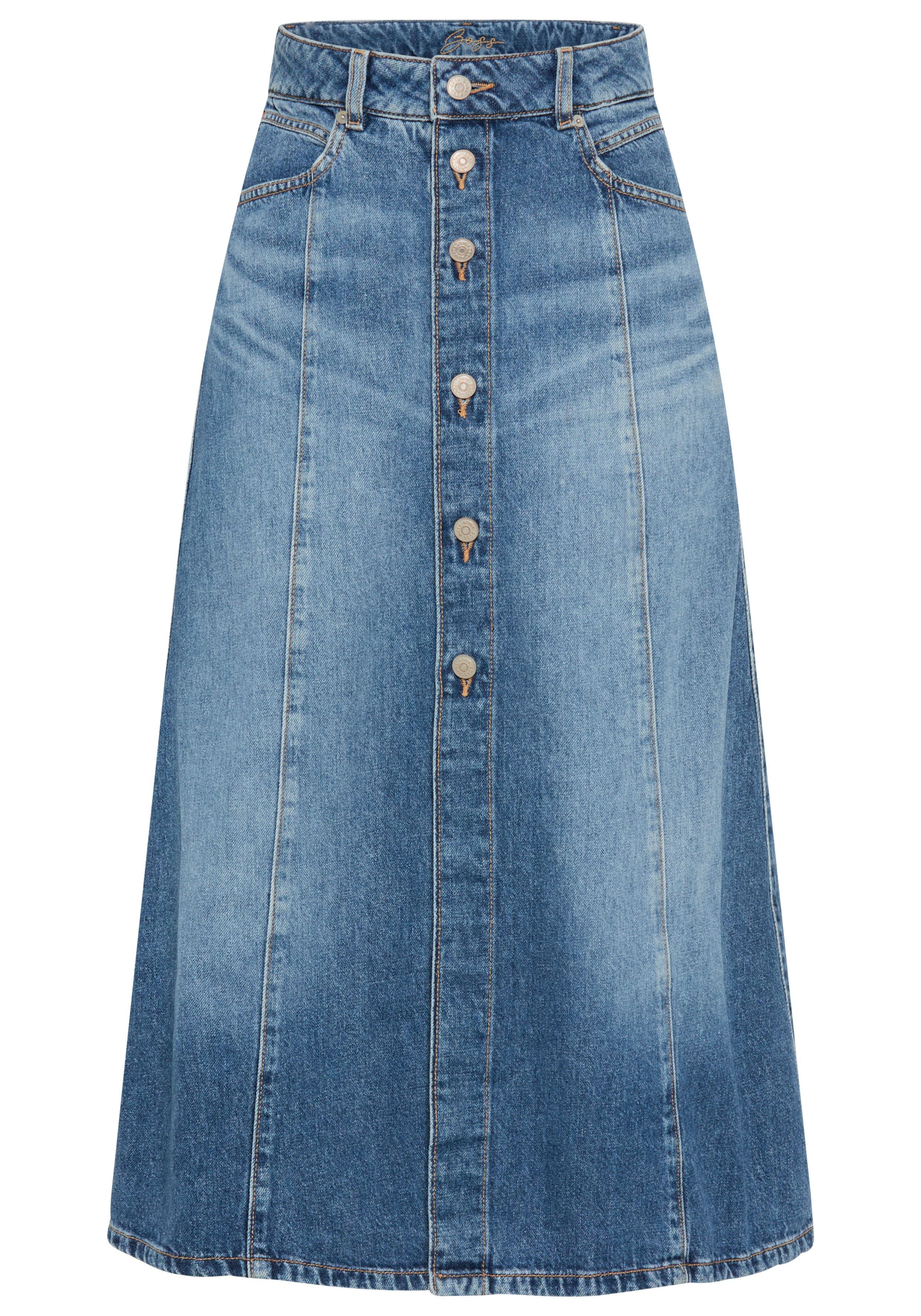 BOSS ORANGE Jeansrock DNM MIDI SKIRT Premium Damenmode in Midi-Länge, Knopfverschluss