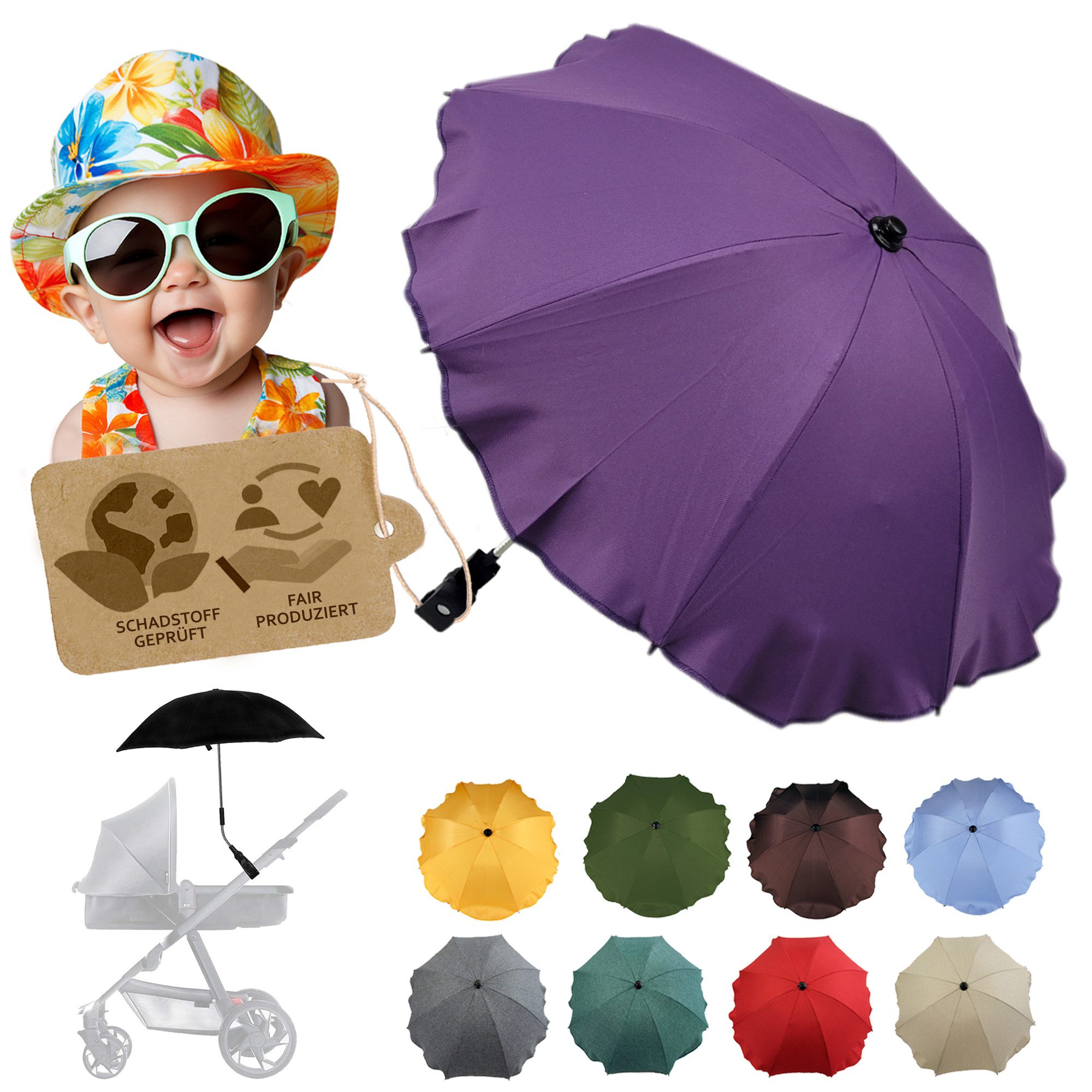 BambiniWelt by Rafael K. Kinderwagen-Sonnenschutzhülle Sonnenschirm Sonnenschutz für Kinderwagen Buggy Jogger universal UV50+, UV 50+ Schutz