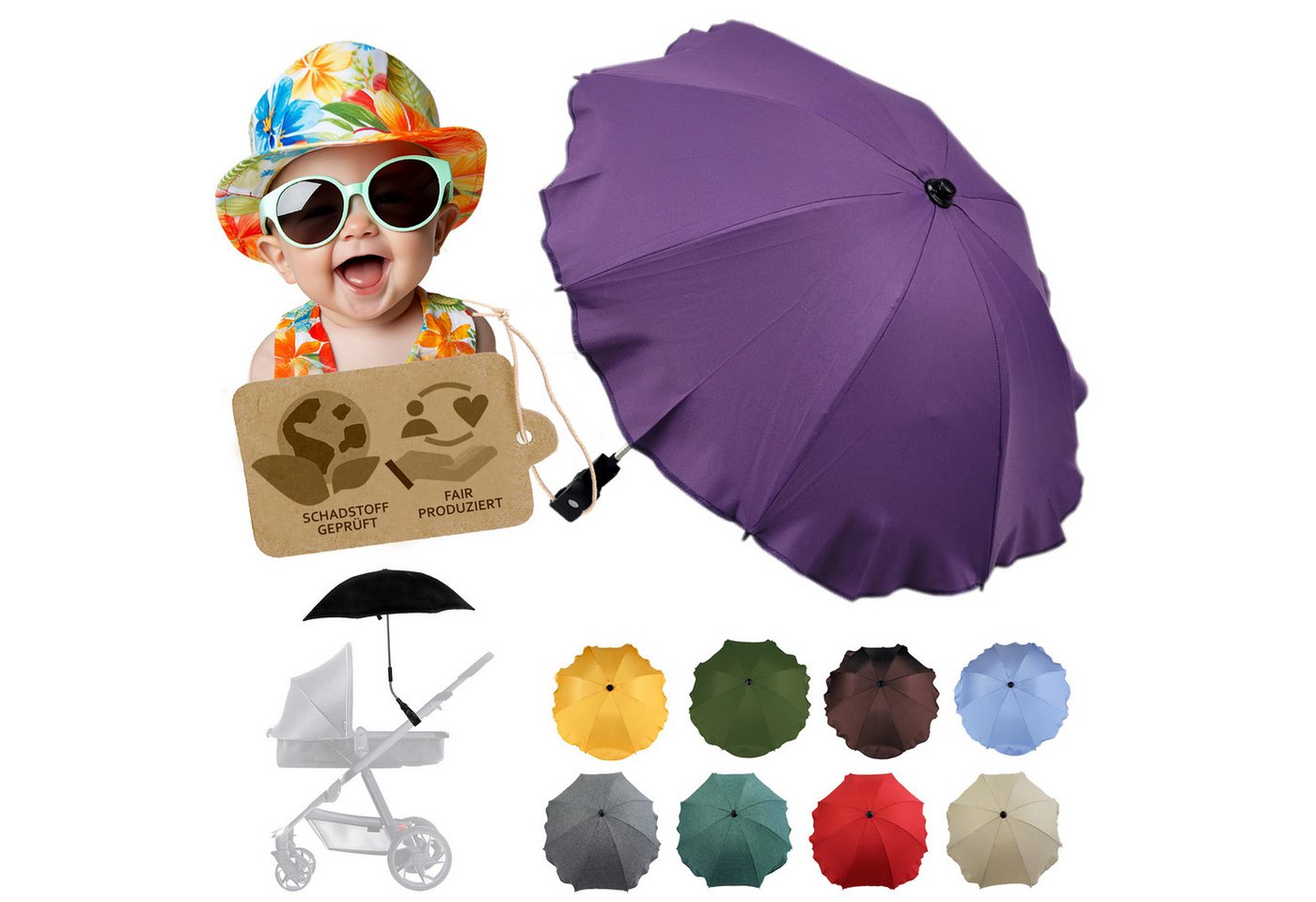 BambiniWelt by Rafael K. Kinderwagen-Sonnenschutzhülle Sonnenschirm Sonnenschutz für Kinderwagen Buggy Jogger universal UV50+, UV 50+ Schutz