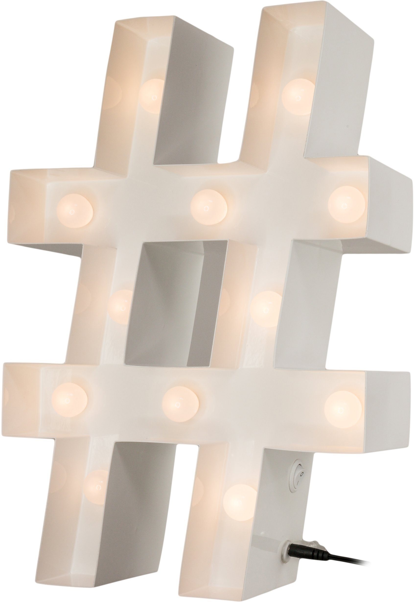 MARQUEE LIGHTS LED Dekolicht Hashtag, LED fest integriert, Warmweiß, Wandlampe, Tischlampe Hashtag Symbol 12 Leuchtmittel - 26x38 cm
