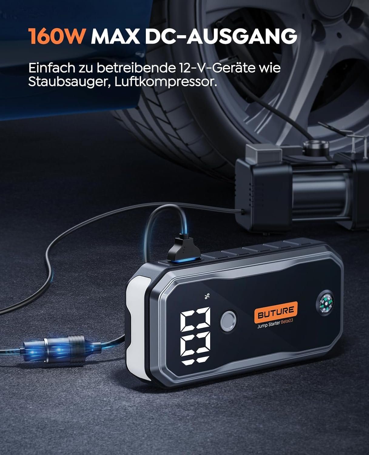 Yaber Starthilfegerät, 26800mAh 5000A Starthilfe Powerbank mit LED, DC Ausgang