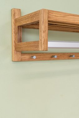 Woodek Design Wandgarderobe BO mit 5 Haken, Modernes Wandregal, H 26 x B 80 x T 26 cm (Flurgarderobe aus geöltem Eichenholz und Metall, 1 St., skandinavische Kleiderhaken mit Regal), funktionales und minimalistisches Garderobenpaneel