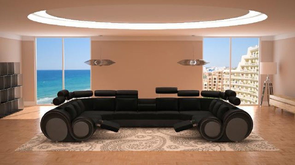 Xlmoebel Wohnlandschaft XLMOEBEL Designer Ecksofa in Schwarz aus Polyester mit USB-Anschluss, Ecksofa 5 Teile, Made in Europa