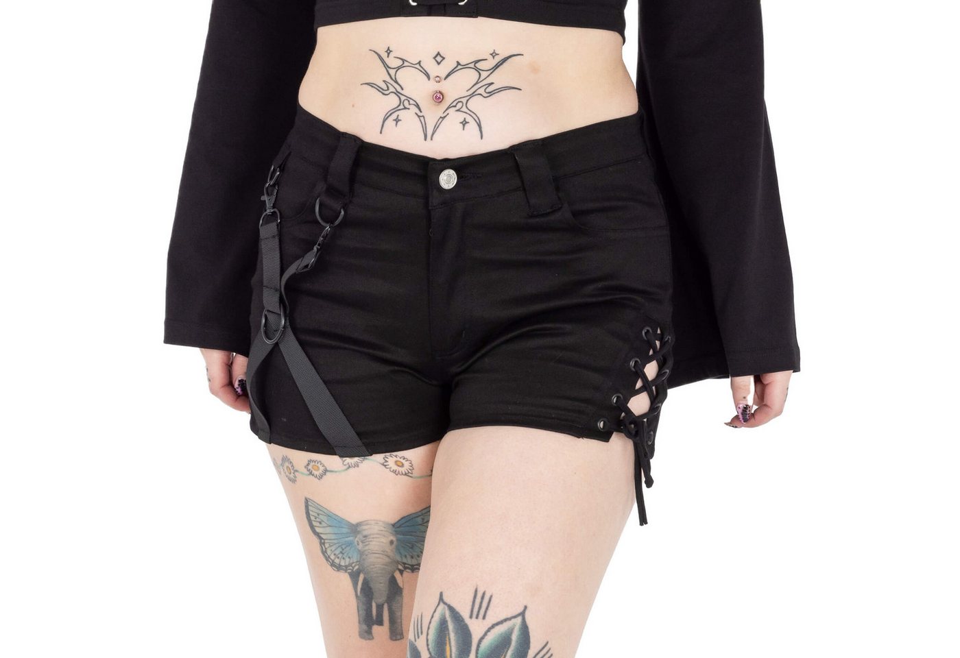 Chemical Black Shorts Kindra Gothic Goth Punk Industrial Riemen D-Ringe