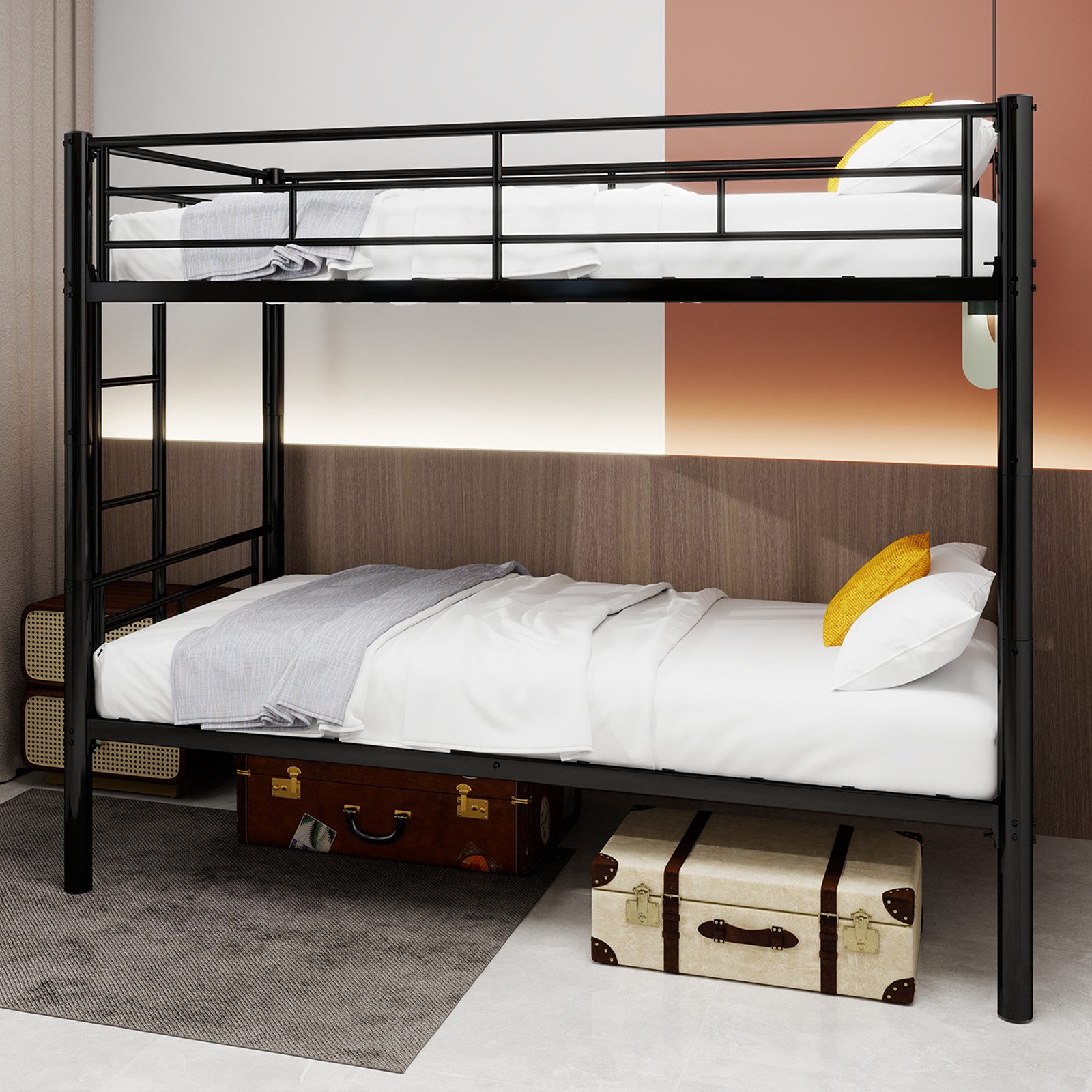 Etagenbett Kinderbett Metallbett Eisenbett Bettgestell Umbaubar 90x190 Schwarz