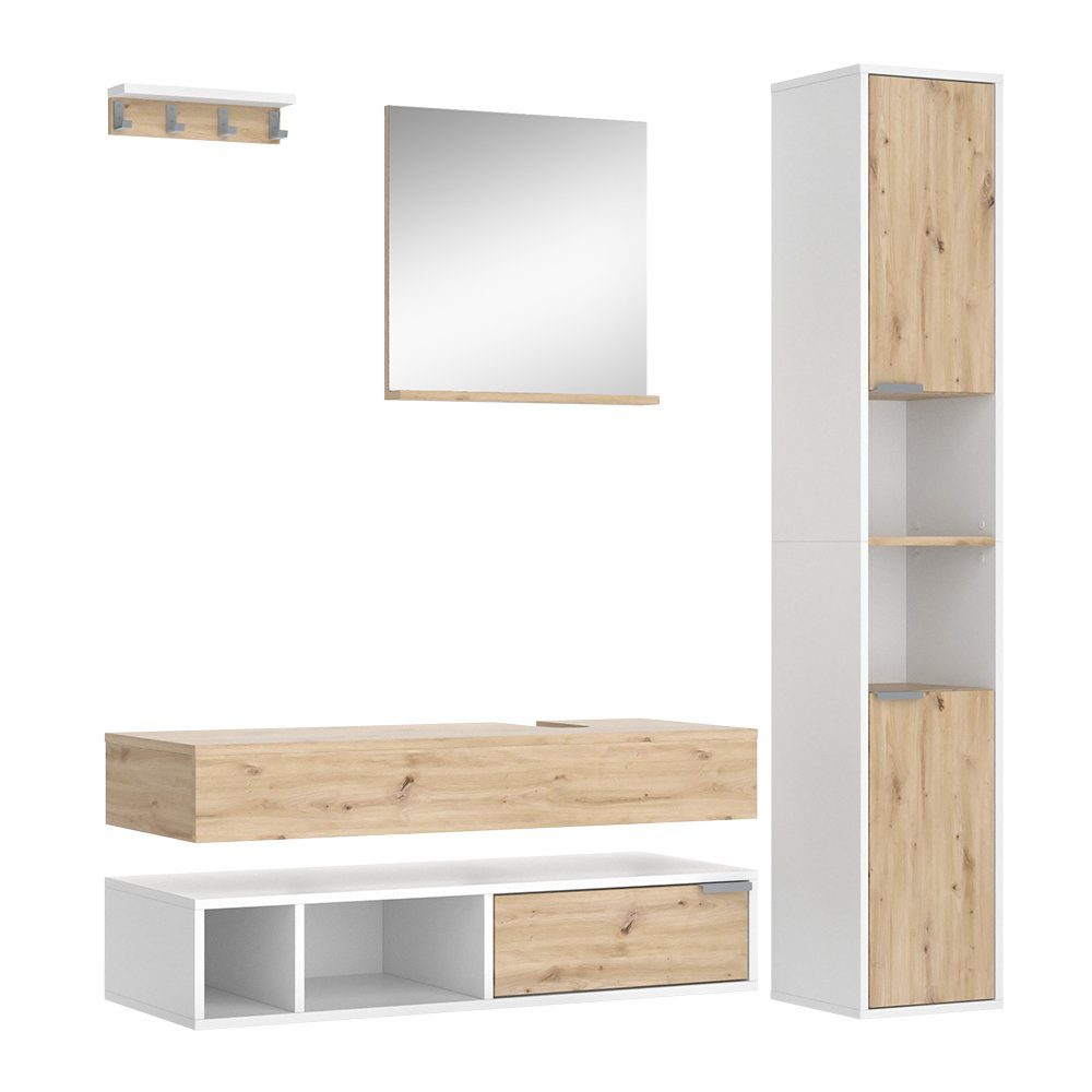 Vicco Badmöbel-Set Henri, Weiß/Artisan-Eiche, 5 Teile, (5-St., 5er Set)