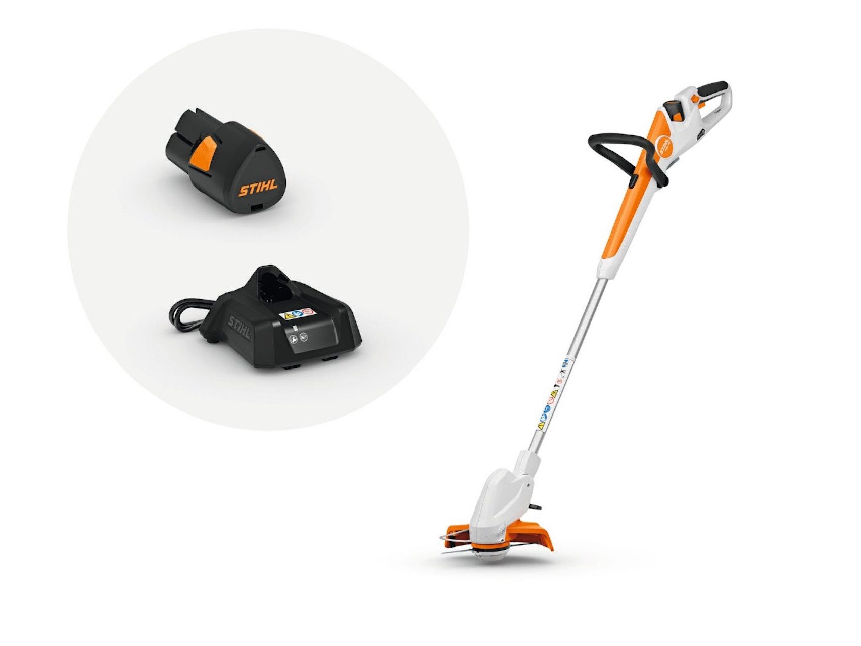 STIHL Akku-Rasentrimmer STIHL FSA 30 Akku Freischneider mit Akku und Ladegerät, 23 cm Arbeitsbreite Messer, (Packung, 3 St., mit Akku und Ladegerät), Teleskopschaft und Bügelgriff stufenweise per Knopfdruck verstellbar