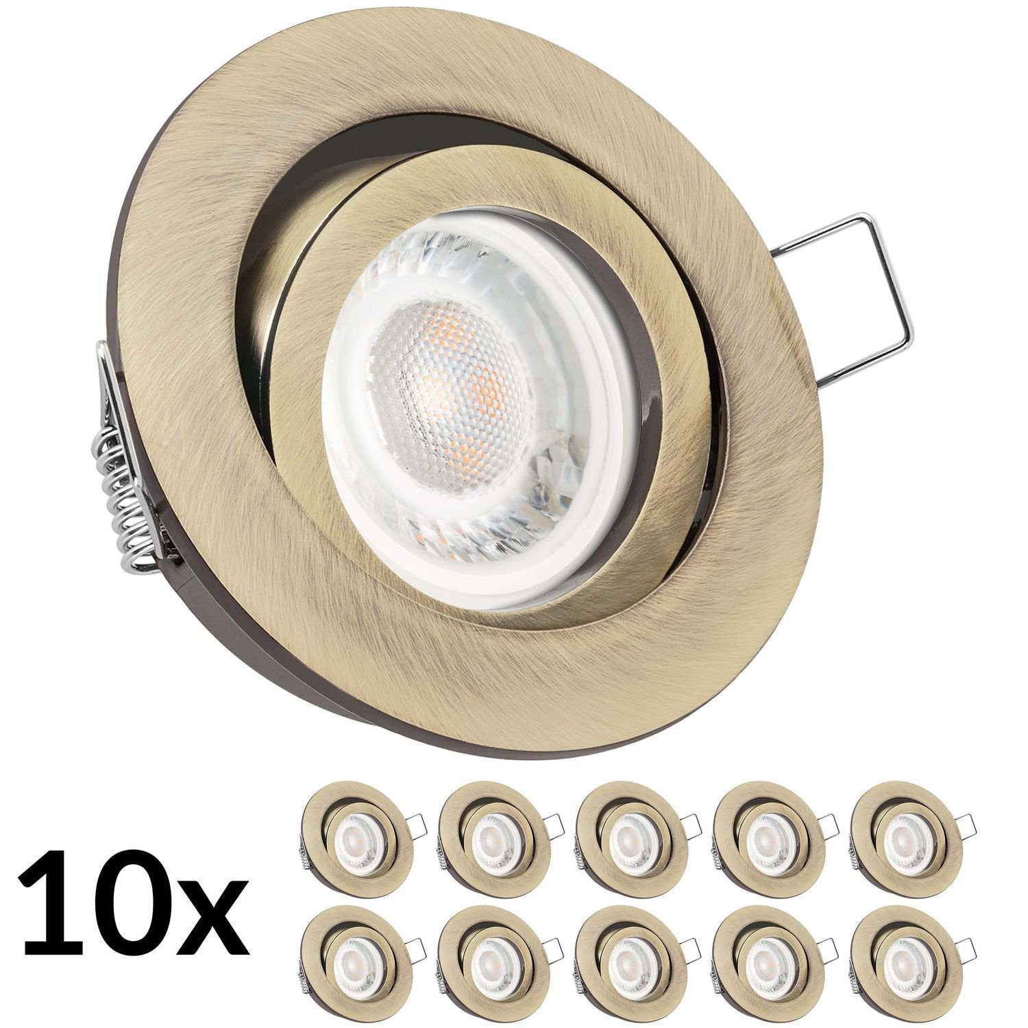 LEDANDO LED Einbaustrahler 10er LED Einbaustrahler Set extra flach in gold / messing mit 5W Leuch | Strahler