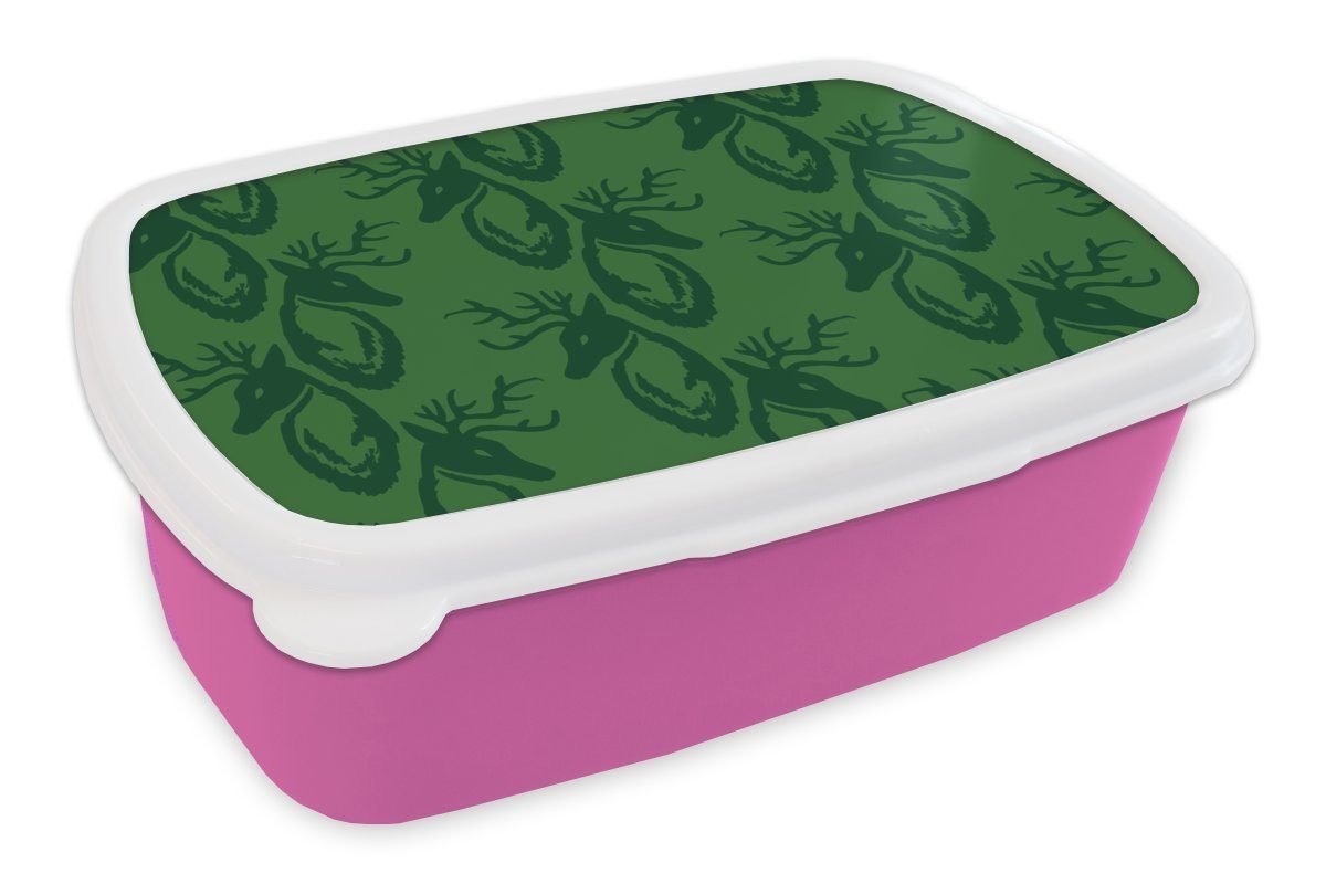 Grün MuchoWow Hirsche, - rosa Kunststoff, Muster Brotdose Brotbox - Erwachsene, Kinder, Mädchen, Snackbox, für (2-tlg), Lunchbox Kunststoff
