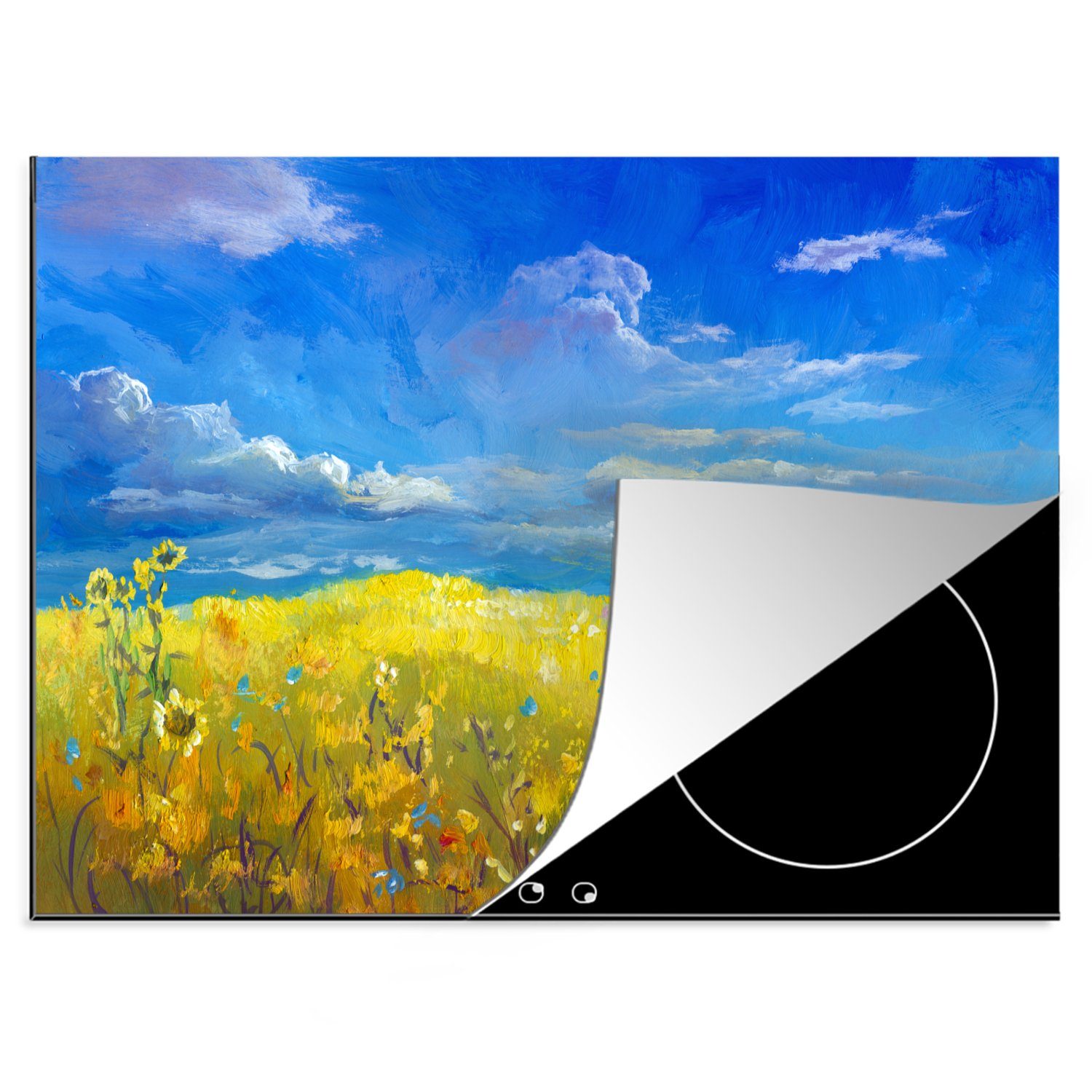 MuchoWow Herdblende-/Abdeckplatte Sonnenblume - Malerei - Natur, Vinyl, (1 tlg), 70x52 cm, Mobile Arbeitsfläche nutzbar, Ceranfeldabdeckung