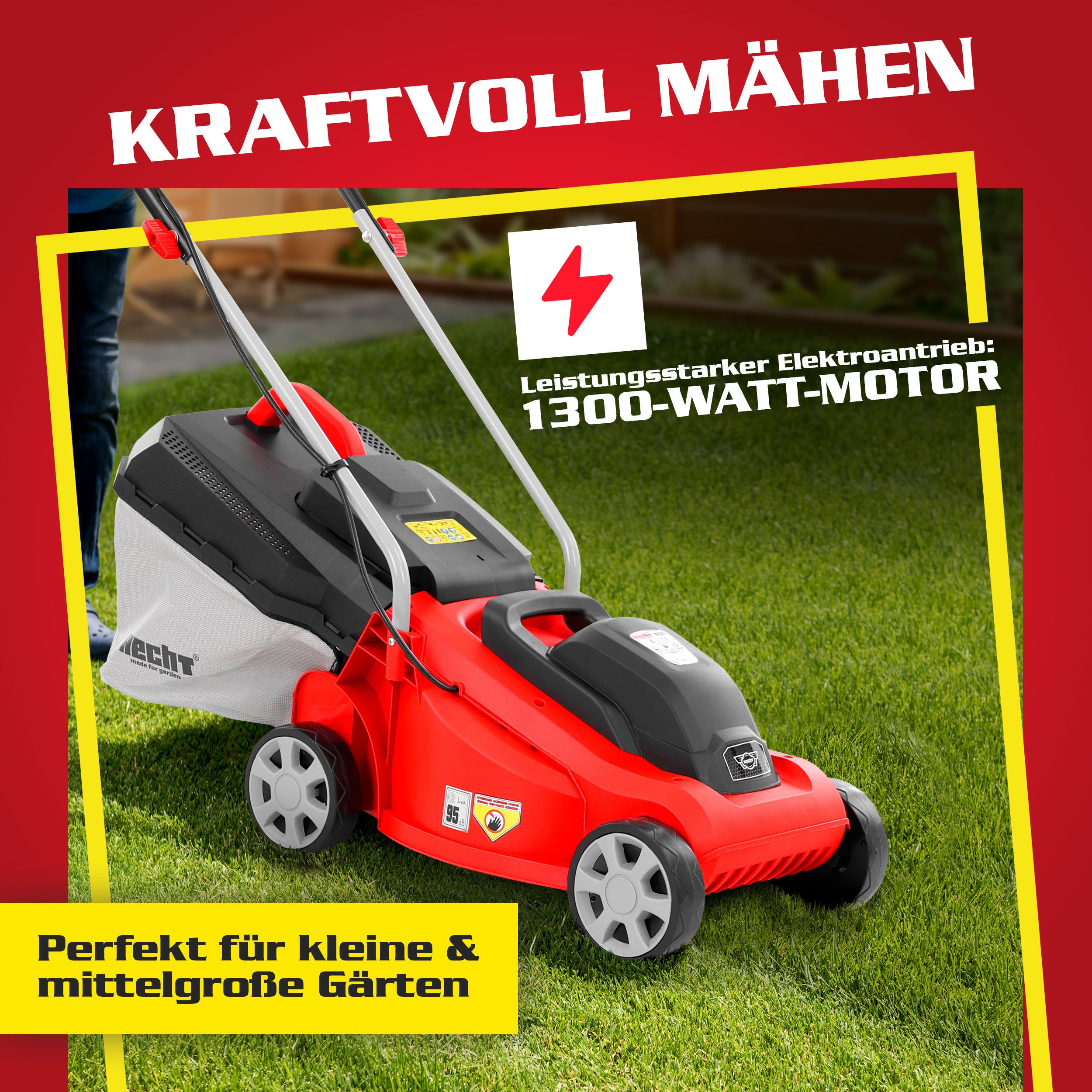 Hecht Elektrorasenmäher 1300W, 30L Fangkorb, 3-stufige günstig online kaufen