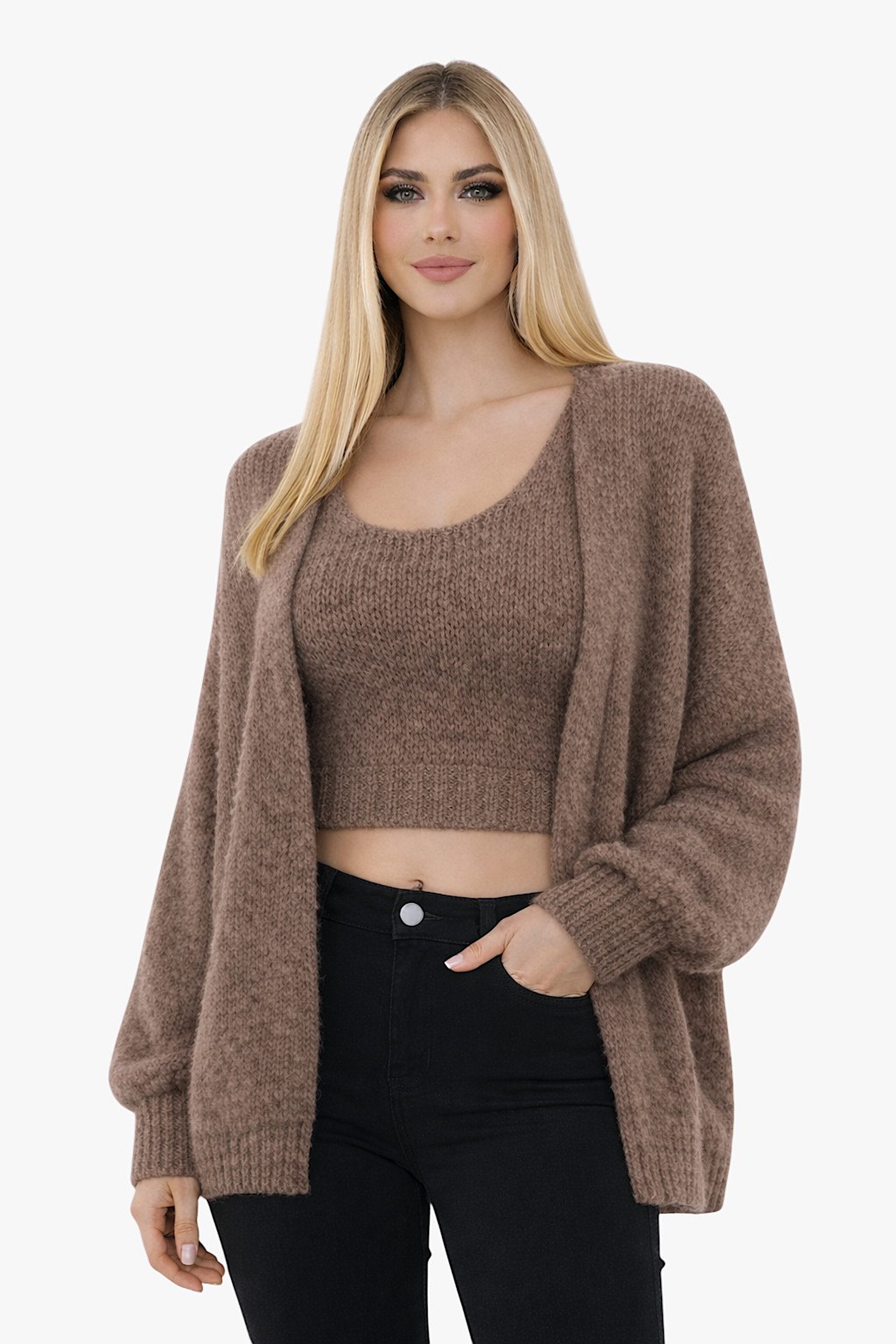 Worldclassca 2-in-1-Strickjacke WORLDCLASSCA Damen Cardigan Strickjacke + Strick Top 2 Tlg Fashion Neue Kollektion - Stilvolle und gemütliche Strickmode für Damen