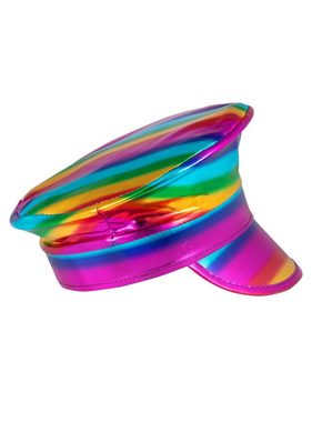 Boland Kostüm Kapitänsmütze Regenbogen metallic, Knallbunter Knallerhut für ausgelassene Partys!