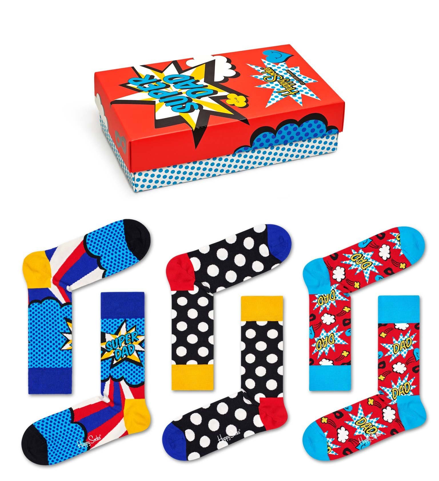 Happy Socks Socken Tagessocke Crew Super Dad rot Geschenkbox - 3 Paar günstig online kaufen