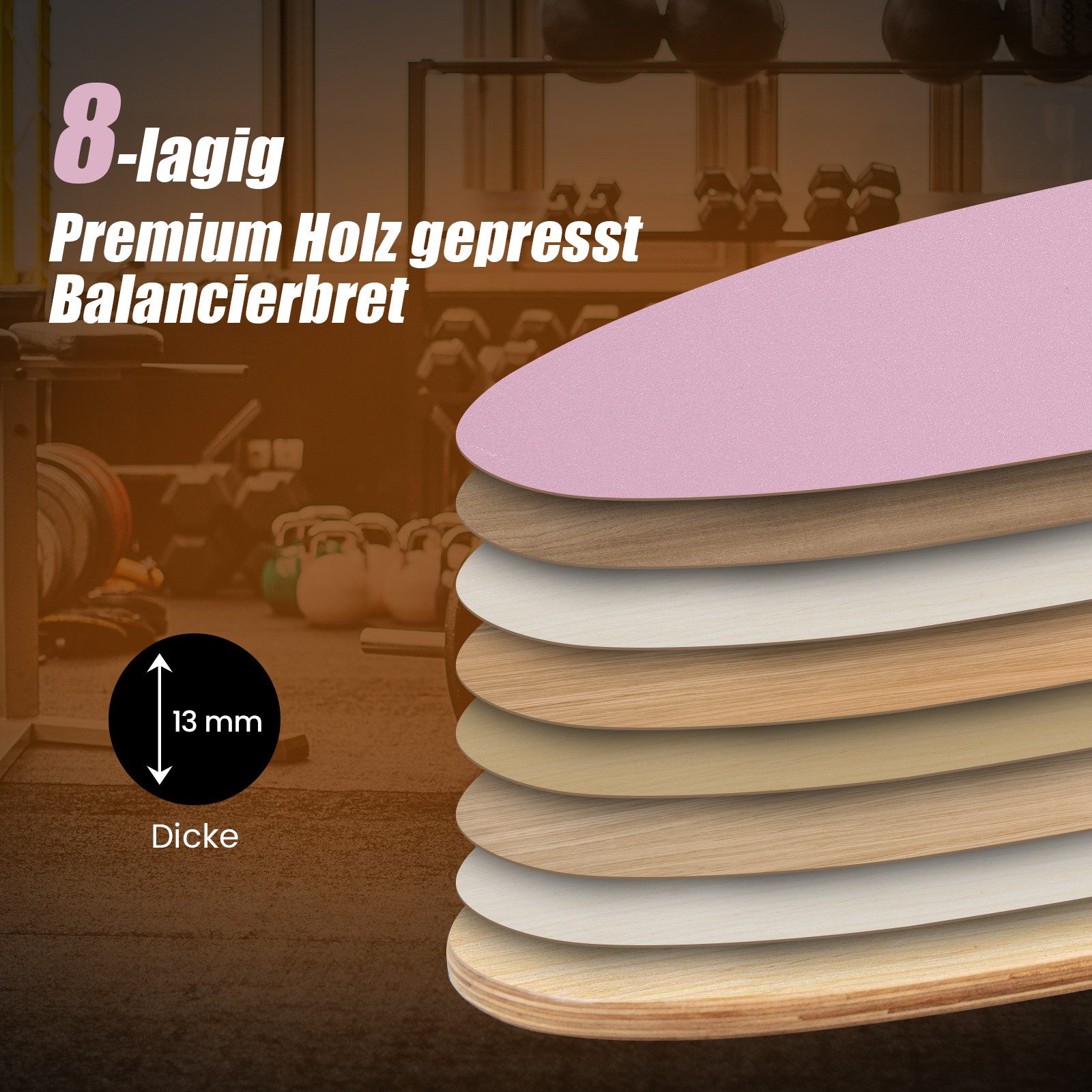 COSTWAY Balanceboard, aus Holz, für zuhause, inkl. Korkrolle, bis 227kg
