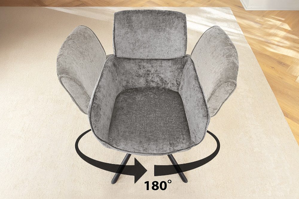 riess-ambiente Drehstuhl UNIQUE grau/schwarz – Chenille, mit Armlehne, Metallgestell (Einzelartikel, 1 St), 180° drehbar mit Rückholmechanik – ideal für Esszimm – Bild 5 von 5