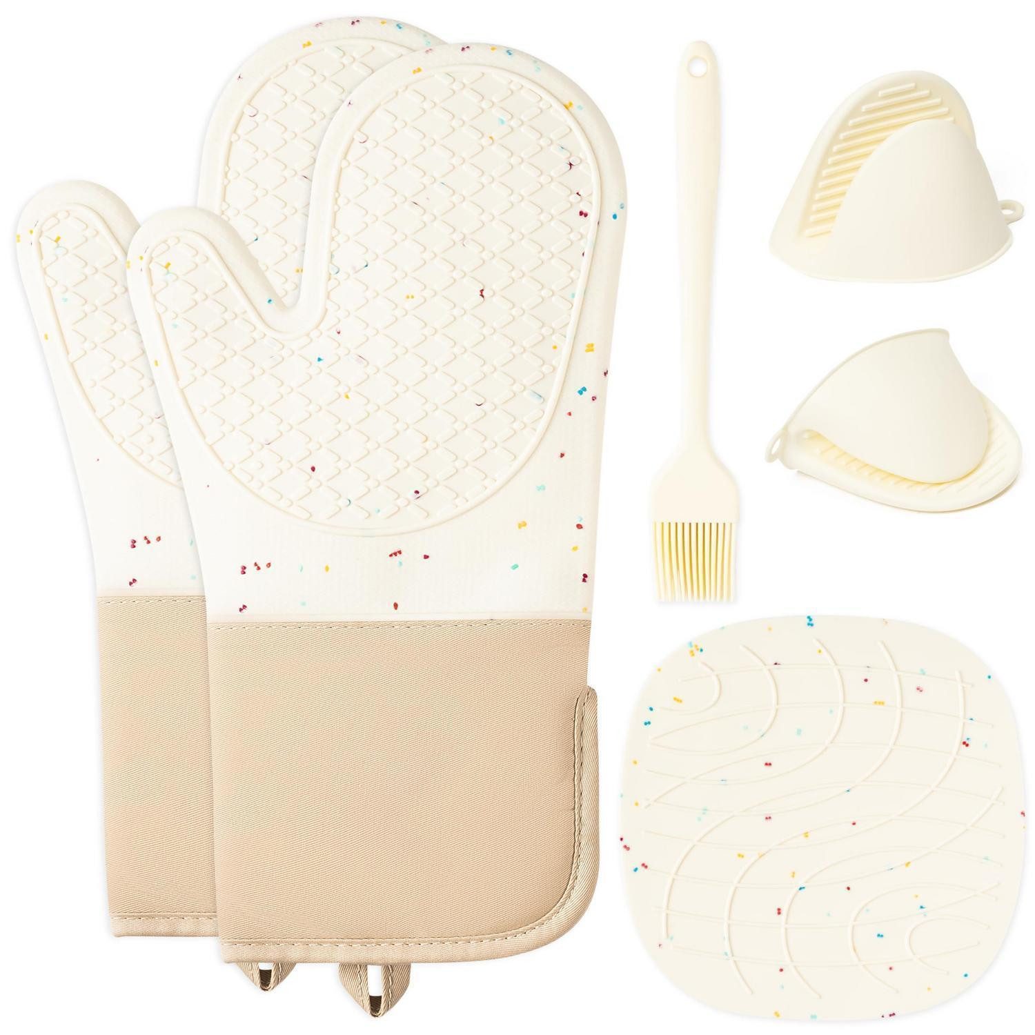 LuxusKollektion Topfhandschuhe Ofenhandschuhe Set 6-teilig Weiß, (6-tlg)