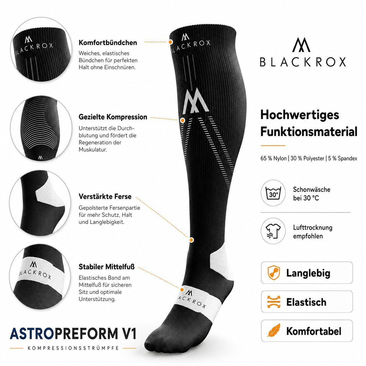 BLACKROX Kompressionsstrümpfe [Vergleichssieger 2026] Astropreform V1 2er-Set, Gr. S-XL – Bild 5 von 5