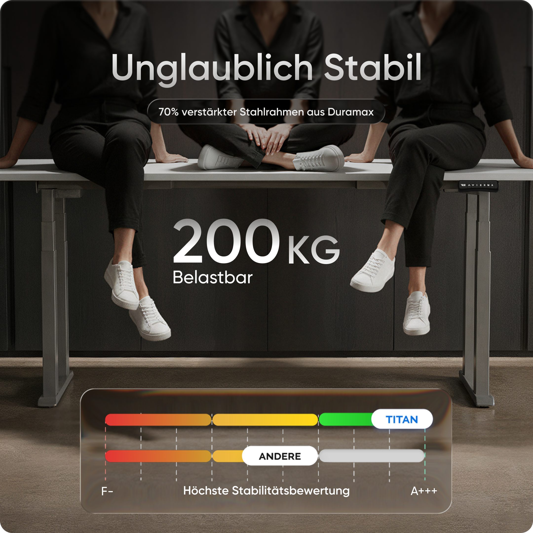 DESKSPACE Schreibtisch TITAN Elektrisch höhenverstellbar mit leisem Dual Motor hohe Traglast (Einzelschreibtisch), leiser Motor unter 50 dB, hohe Tragfähigkeit bis 200 kg