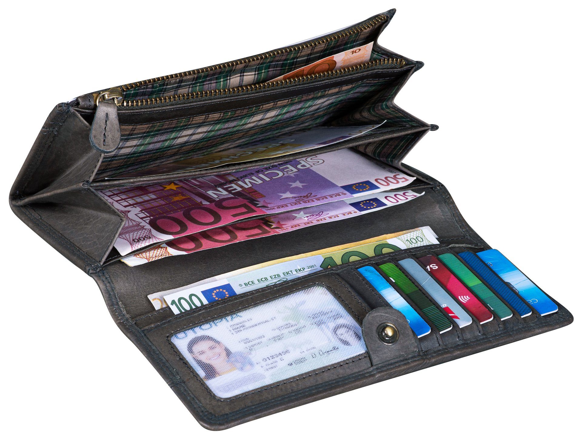 Benthill Geldbörse Damen Echt Leder RFID Portemonnaie mit vielen Kartenfächer Vintage, RFID-Schutz Kartenfächer Münzfach Reißverschlussfach – Bild 5 von 5