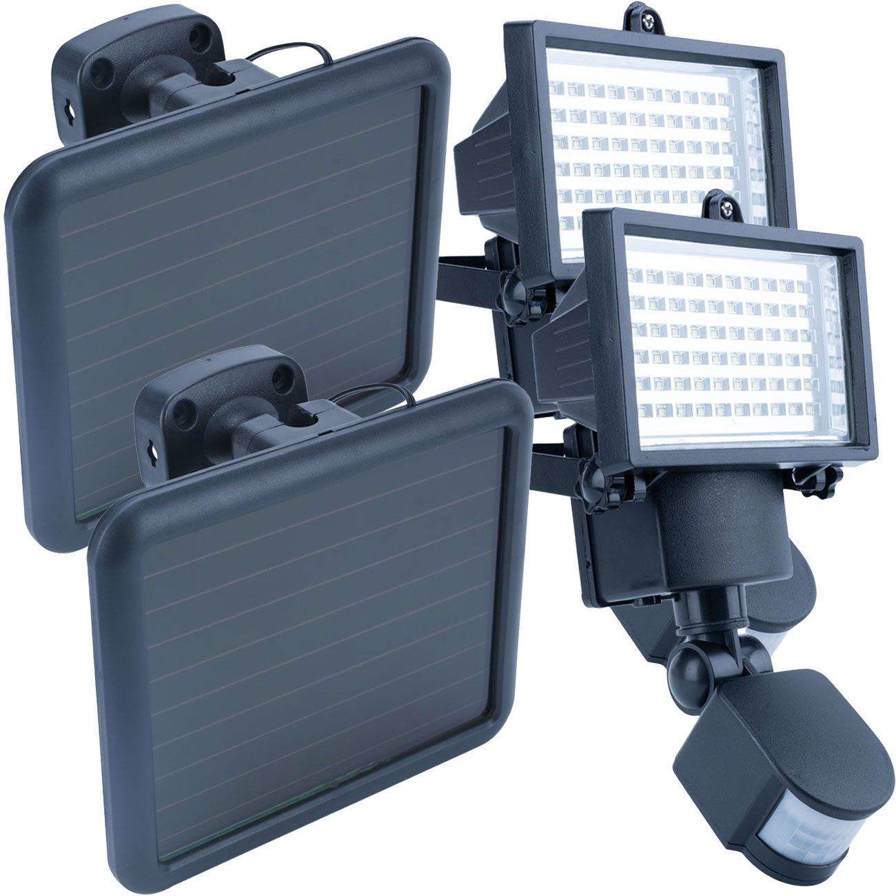 Casativo LED Außen-Wandleuchte Solar LED Wandfluter für Außen 12W 750 Lumen IP44 mit PIR-Sensor 180°, LED, Reichweite 2 bis 18 m, PIR + Dämmerungssensor 180° schwenkbar 12 W