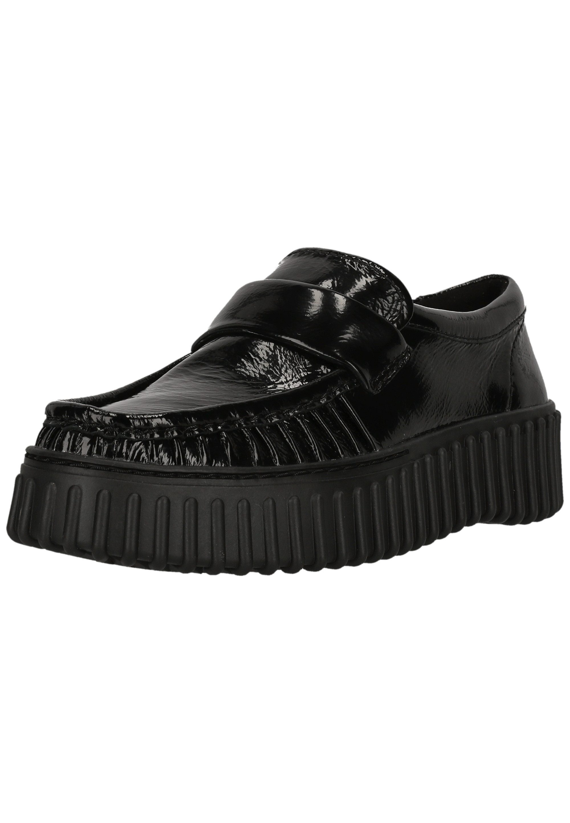 Torhill Mocc Black Pat Slipper