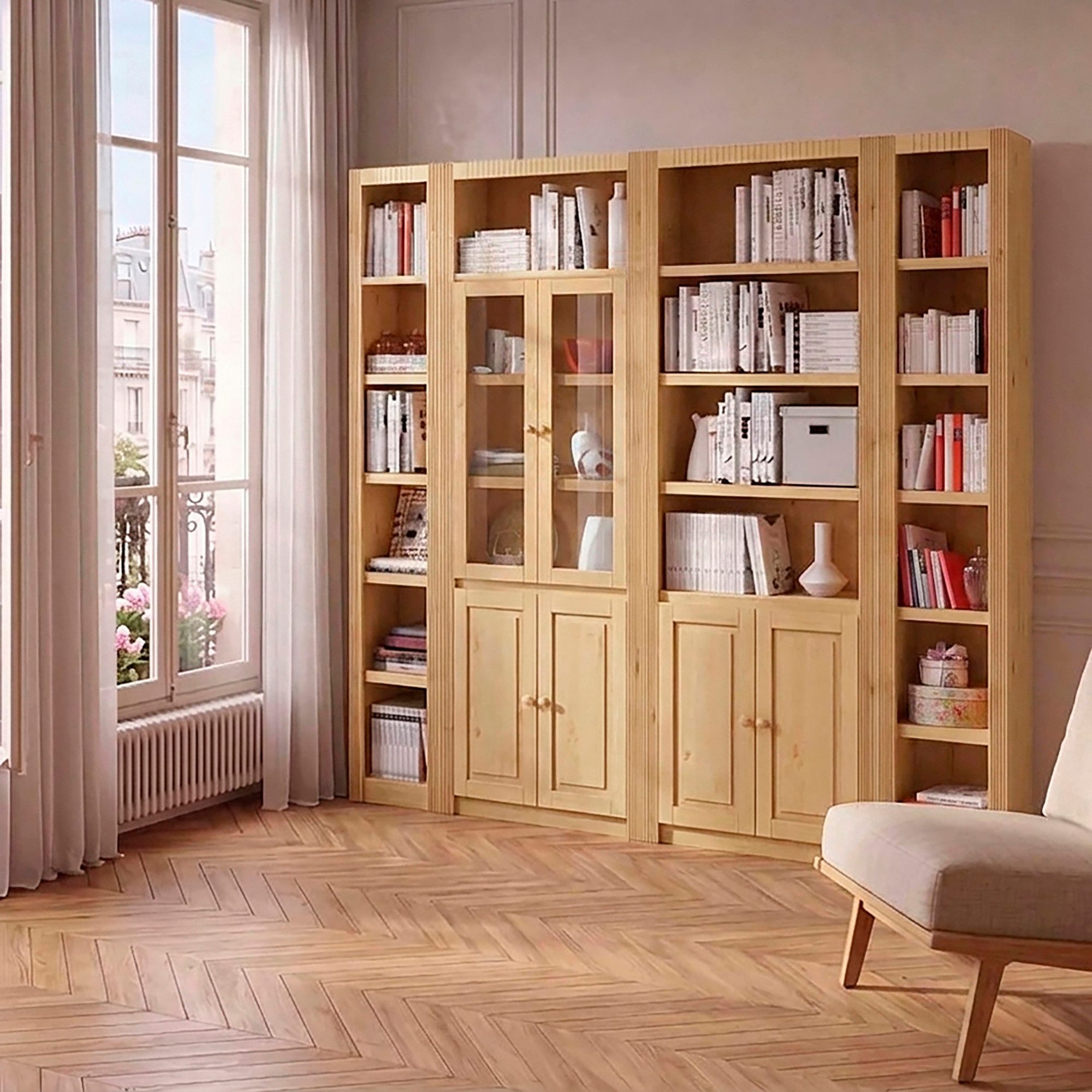 OTTO home Bücherwand Bergen, aus massivem schönen Kiefernholz, Breite 255 cm