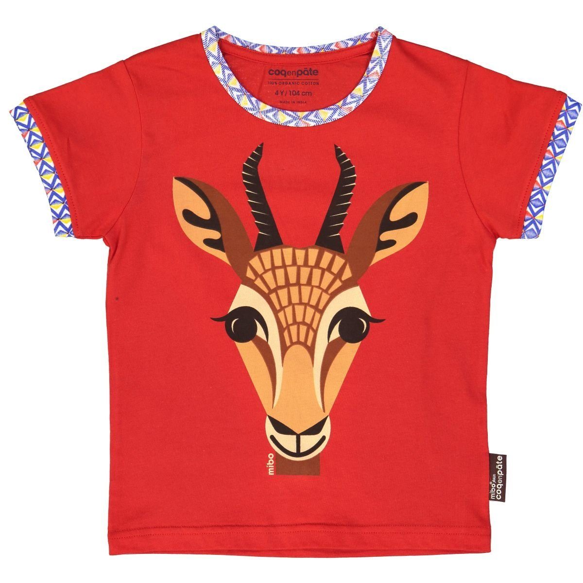 COQ EN PATE T-Shirt Kurzarm T-Shirt Gazelle 1 Jahr Kinder Rot Unisex beidseitig bedruckt