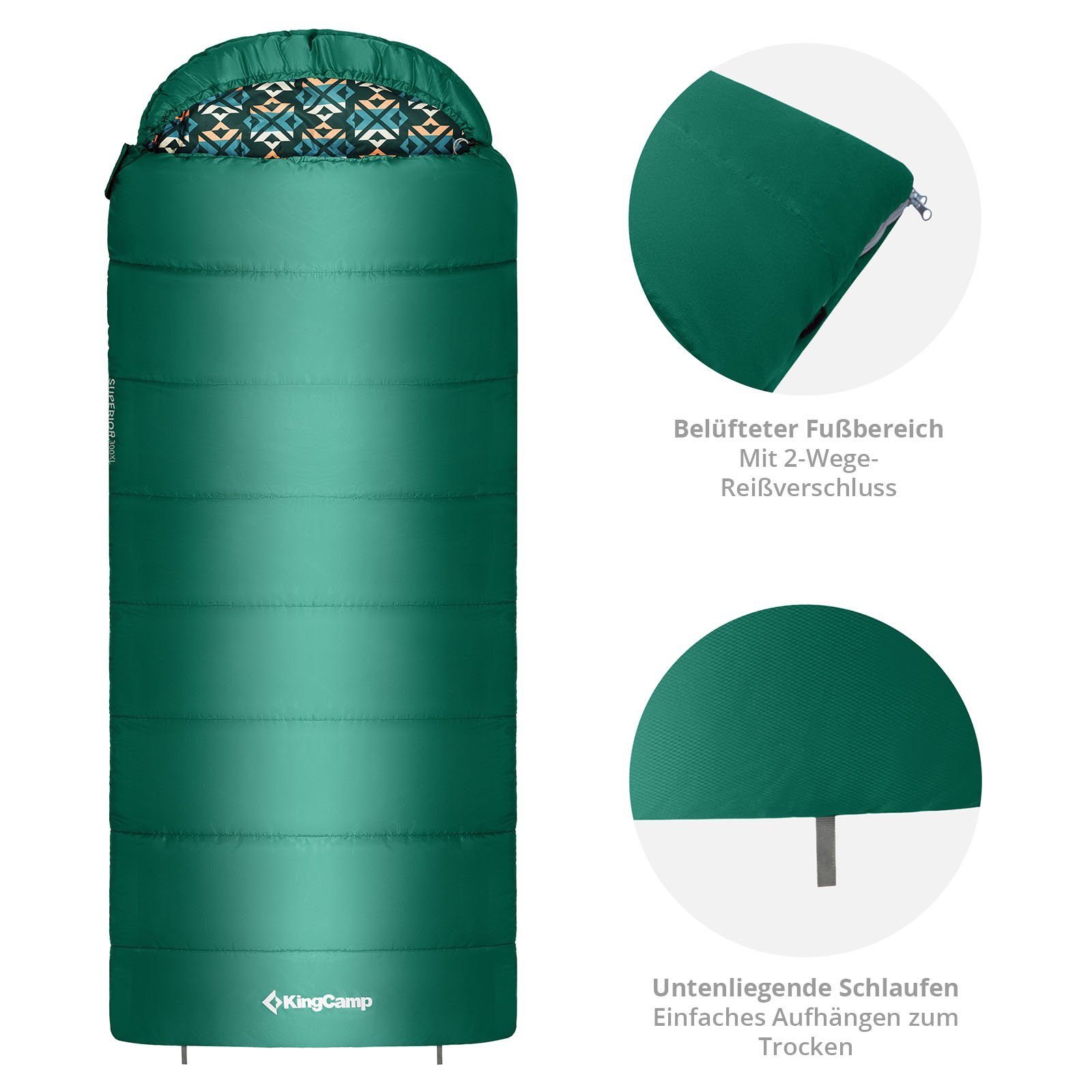 Schlafsack Jahreszeiten Green Zipper Mumienschlafsack Petrol Superior Mumienschlafsack -13°C KingCamp XL 3, R 300XL Lang -