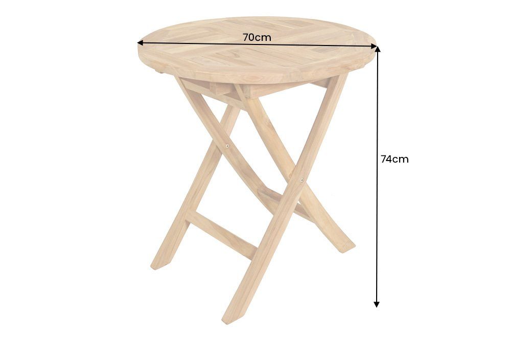 · Outdoor (Einzelartikel, Ø70cm TEAK · Garten natur Massivholz rund EMPIRE klappbar · Teak · Beistelltisch Balkonmöbel riess-ambiente · 1-St), ·