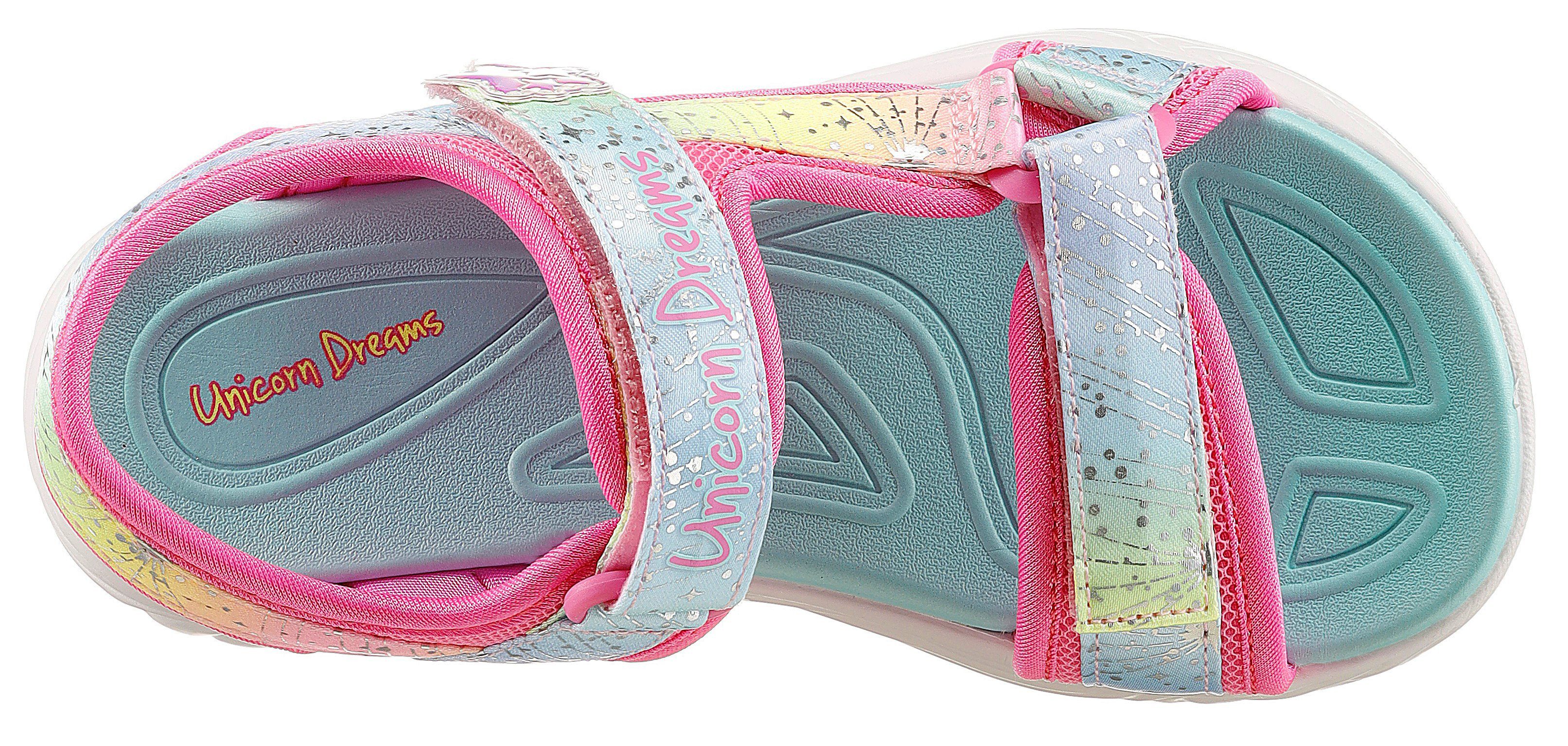 Einhorn-Applikation pink-mintfarben BLISS DREAMS Skechers SANDAL Sandale Kids blinkender MAJESTIC mit UNICORN