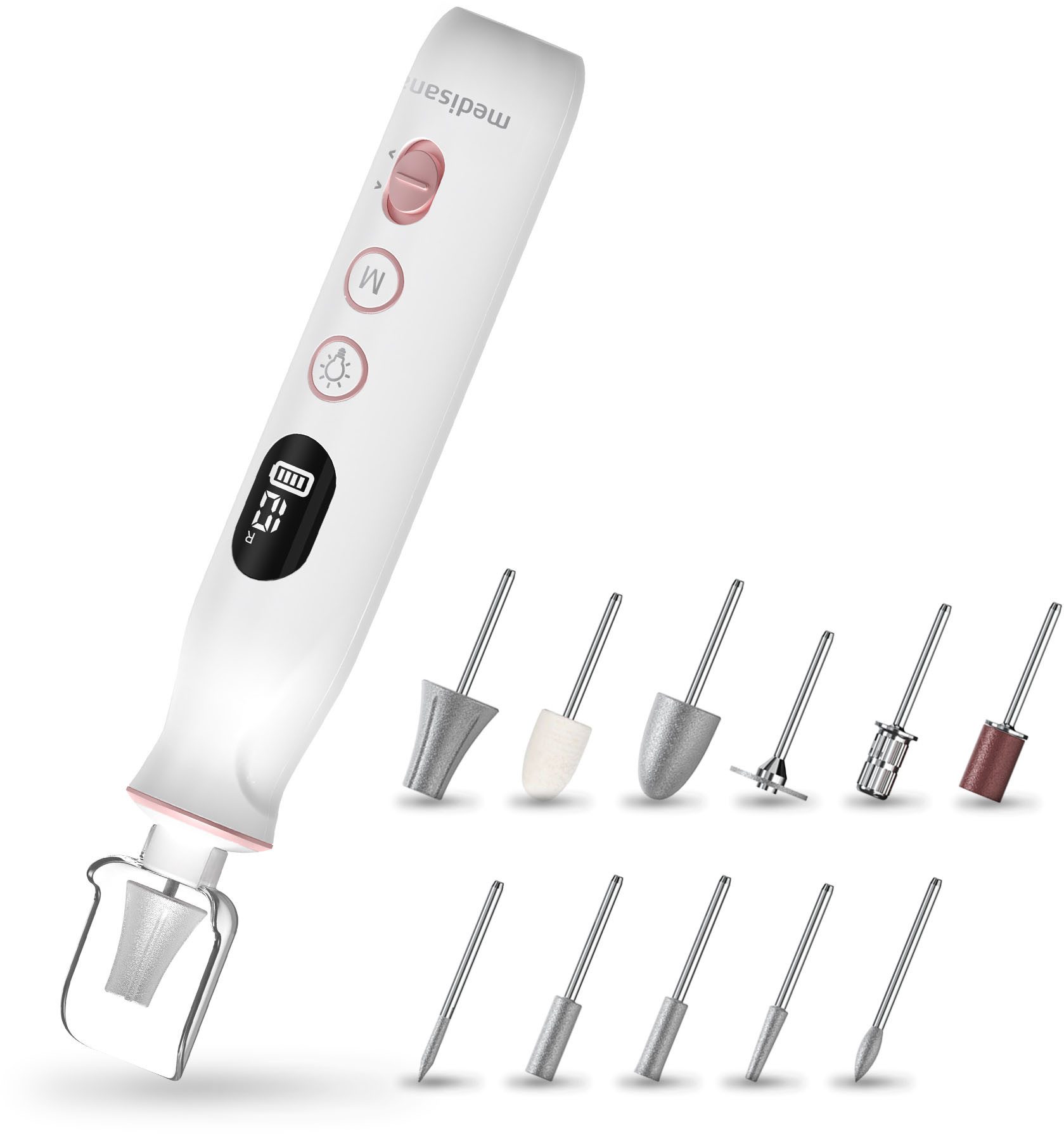 medisana Maniküre-Pediküre-Set MP 940, 10-tlg., 10 Aufsätze, für Nägel, Nagelhaut und Hornhaut, beleuchtet, aufladbar
