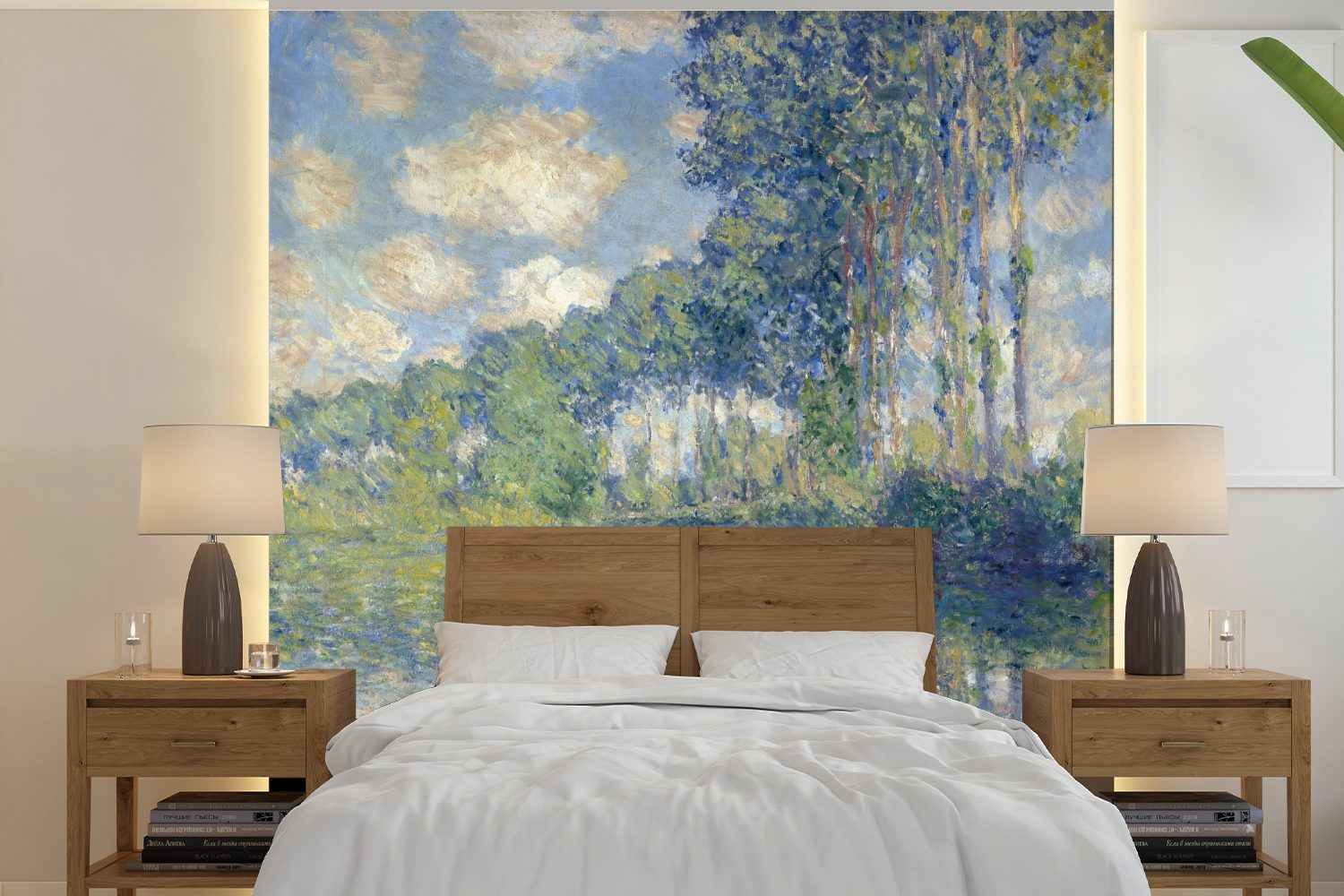 MuchoWow Fototapete Pappeln an der Epte - Gemälde von Claude Monet, Matt, bedruckt, (5 St), Vinyl Tapete für Wohnzimmer oder Schlafzimmer, Wandtapete