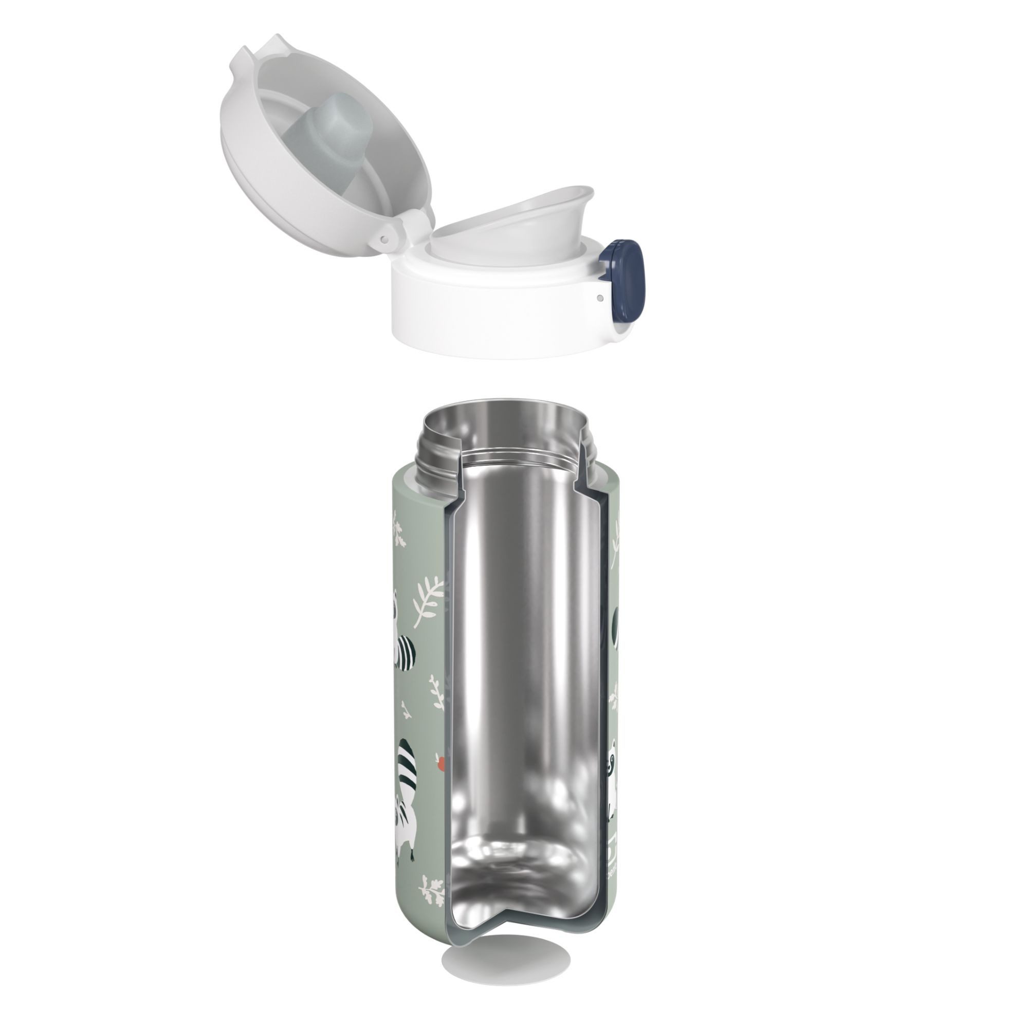 Monbento Trinkflasche Kinder Trinkflasche POP Waschbär Grün 360ml Edelstahl Isotherm