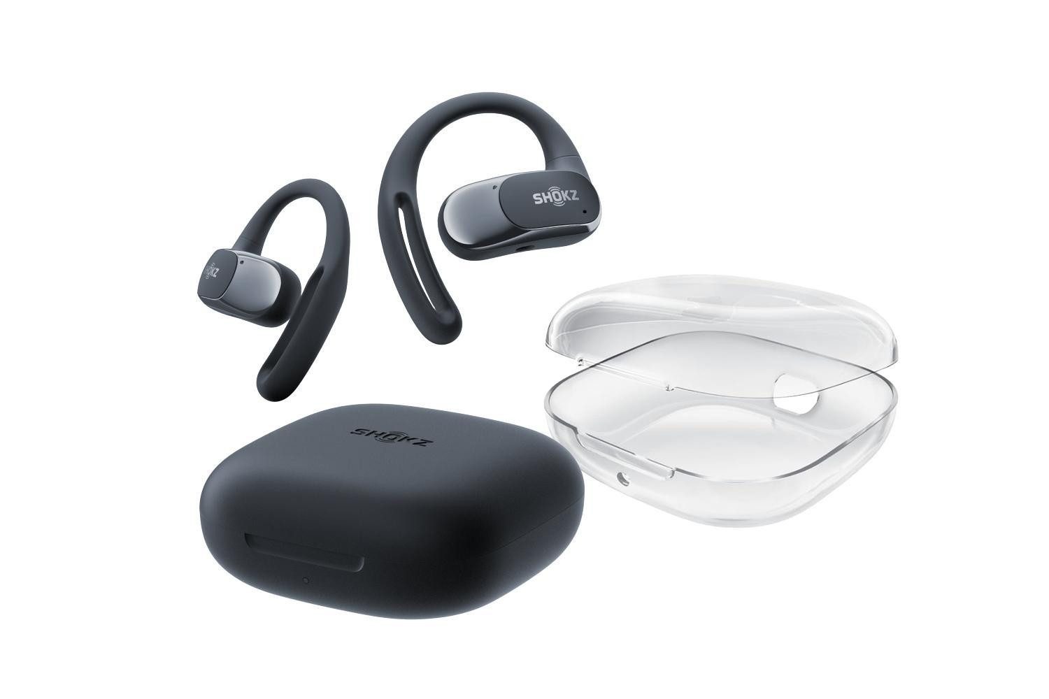 Shokz Shokz OpenFit Air Black + Schutzhülle Bluetooth-Kopfhörer (Active Noise Cancelling (ANC), Mit Schutzhülle)