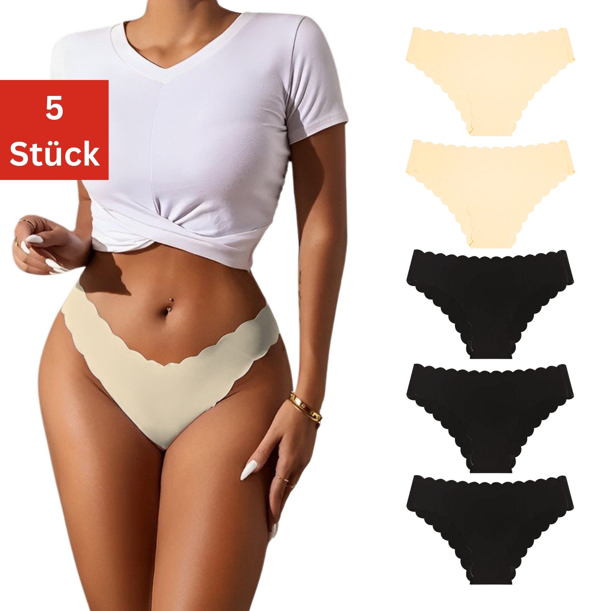Elegant Love Slip Nahtlos Slips, Dessous, Sexy Unterwäsche, Brasilslip, Thongs, String (Set, 5-St., 5er-Pack) Höschen Lingerie für Damen, Unterhosen mit Muschelsaum
