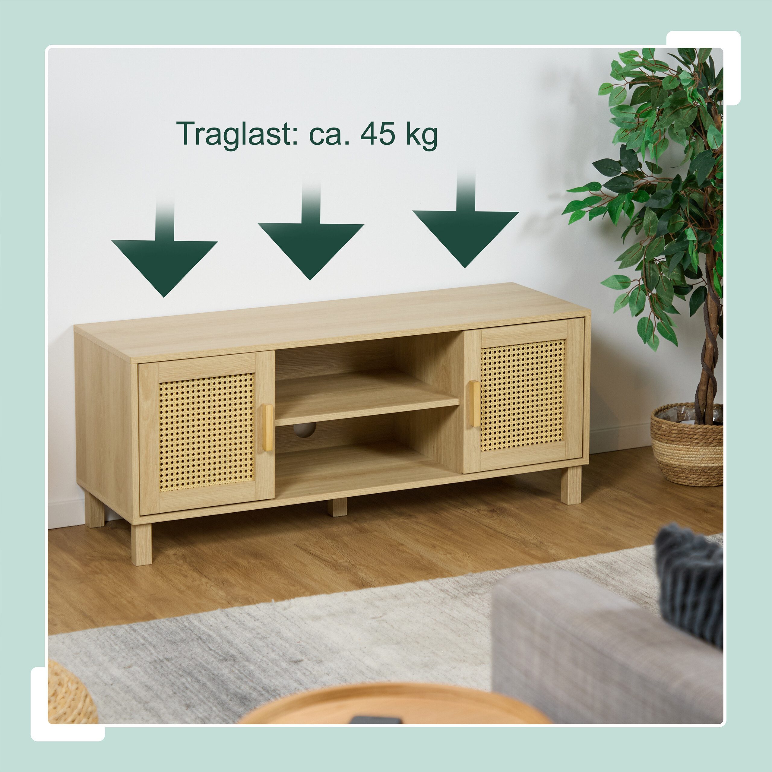 relaxdays TV-Board TV-Lowboard Rattan-Design (1 St) – Bild 5 von 5