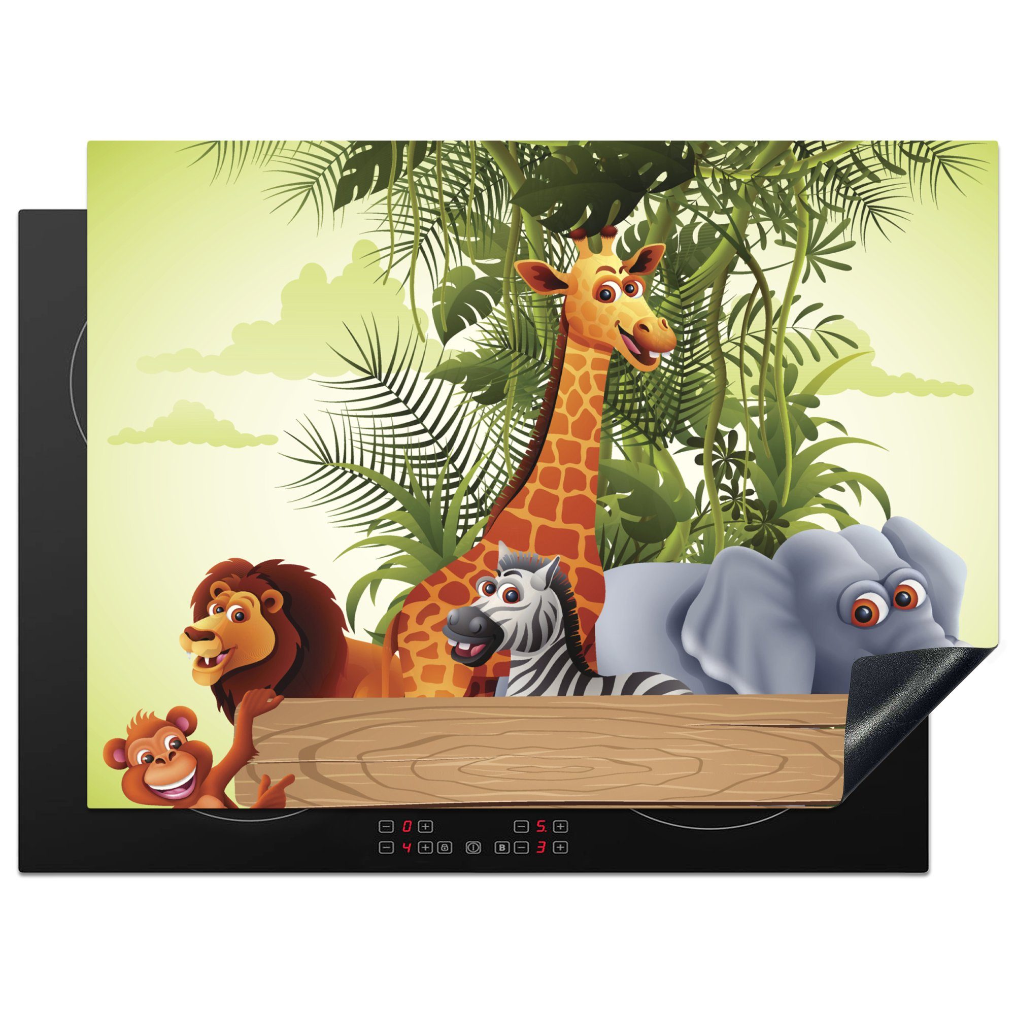 MuchoWow Herdblende-/Abdeckplatte Dschungeltiere - Natur - Kinder - Giraffe, Vinyl, (1 tlg), 70x52 cm, Mobile Arbeitsfläche nutzbar, Ceranfeldabdeckung