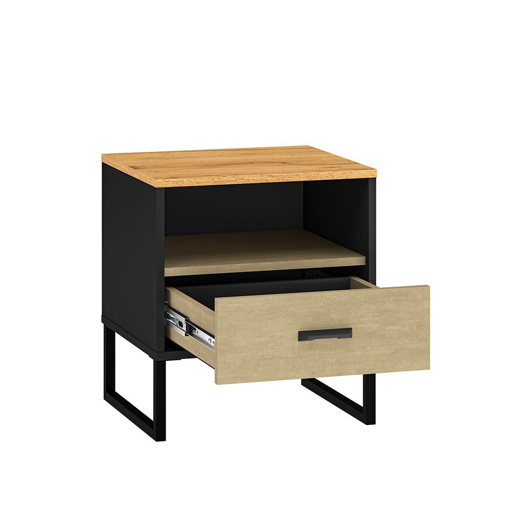 Lomadox Nachttisch CASPER-131, schwarz, Eiche, sandfarben, ca. 45/50/40cm günstig online kaufen