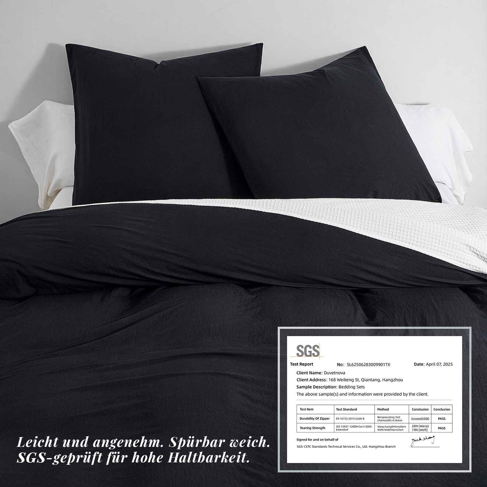 Topfinel Bettwäsche Bettwäsche 135x200 4teilig weiche Vorgewaschene Hautfreundlich, 100% Mikrofaser, 4 teilig, 2 Bettbezüge 135 x 200 2 Kissenbezüge 80x80 Reißverschluss Schwarz