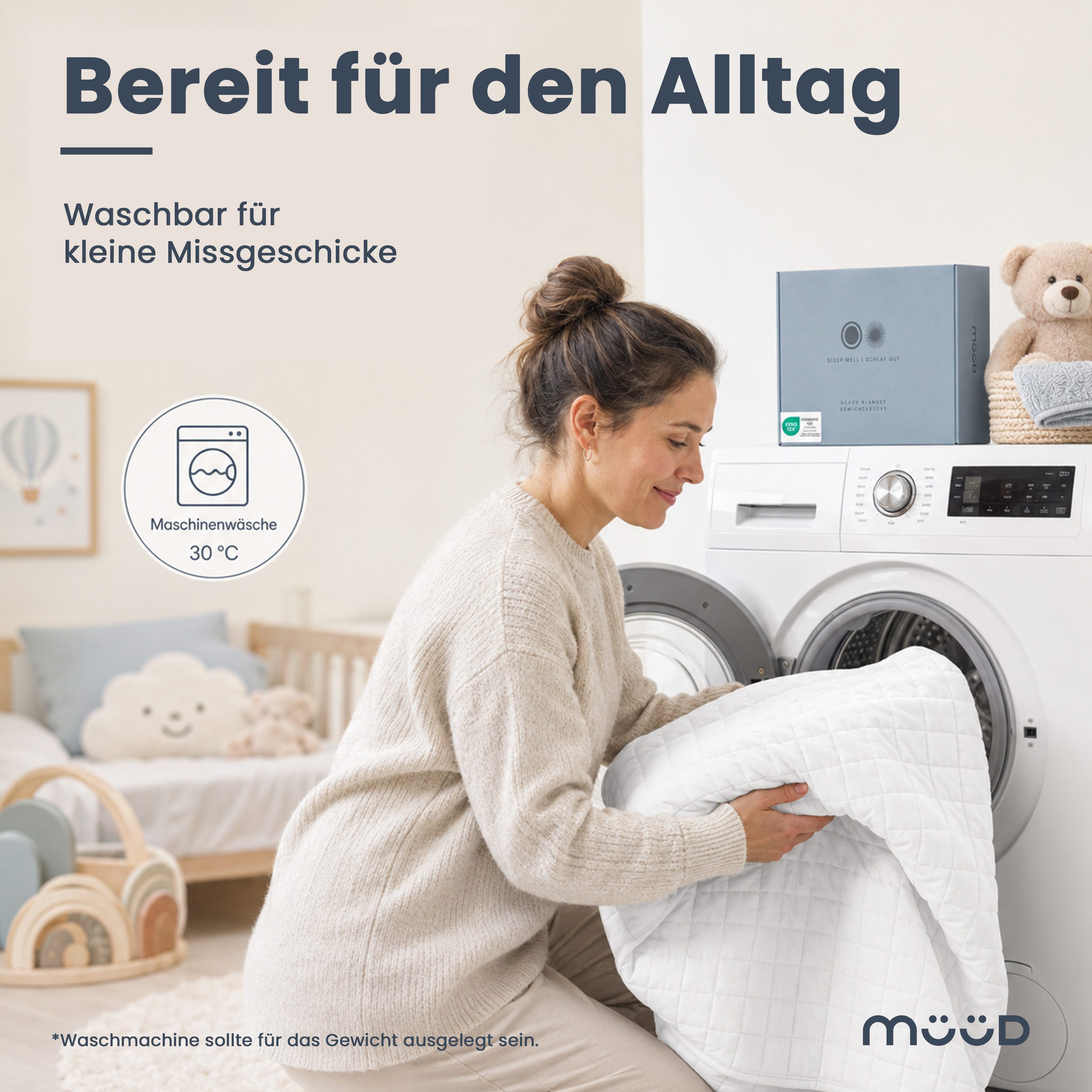 Müüd Gewichtsdecke Kinder Therapiedecke - schwere Decke Kinder, Füllung: feine Glasperlen, recyclete Mikrofaser, Bezug: 4kg, 5x5cm Nähte, 100% Baumwolle, Sommer – Bild 5 von 5
