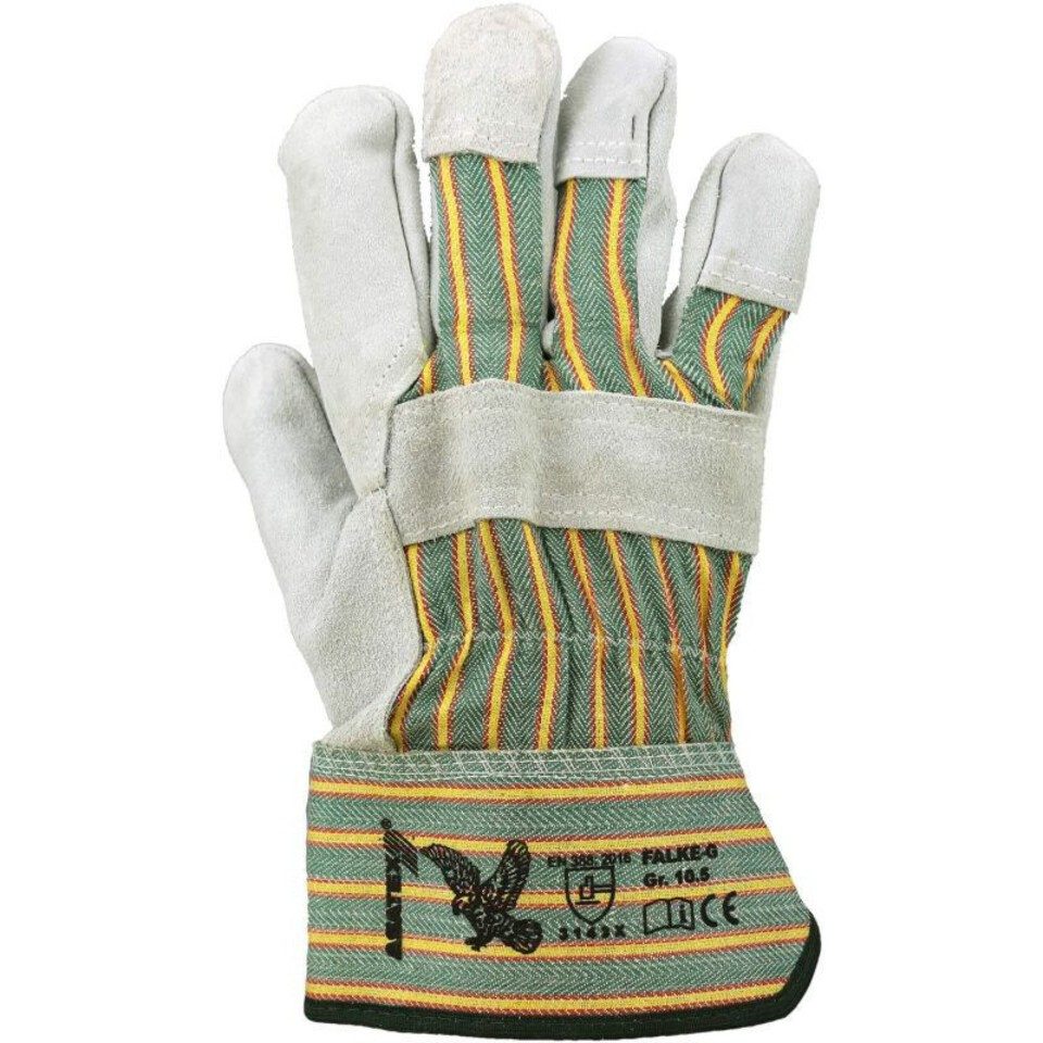 ASATEX Lederhandschuhe Rindspaltleder FALKE-G gummierte Stulpe grün Doppelnähte (Packung, 12-St., VPE= 12 Paar, Gr 10,5) Stulpe