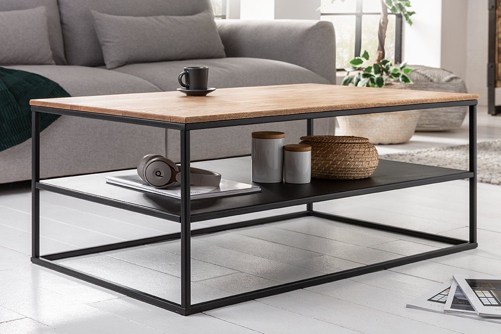 riess-ambiente Couchtisch APARTMENT 95cm natur / schwarz (Einzelartikel, 1-St), Wohnzimmer · Eiche-Massivholz · mit Ablage · Metall-Gestell · Design